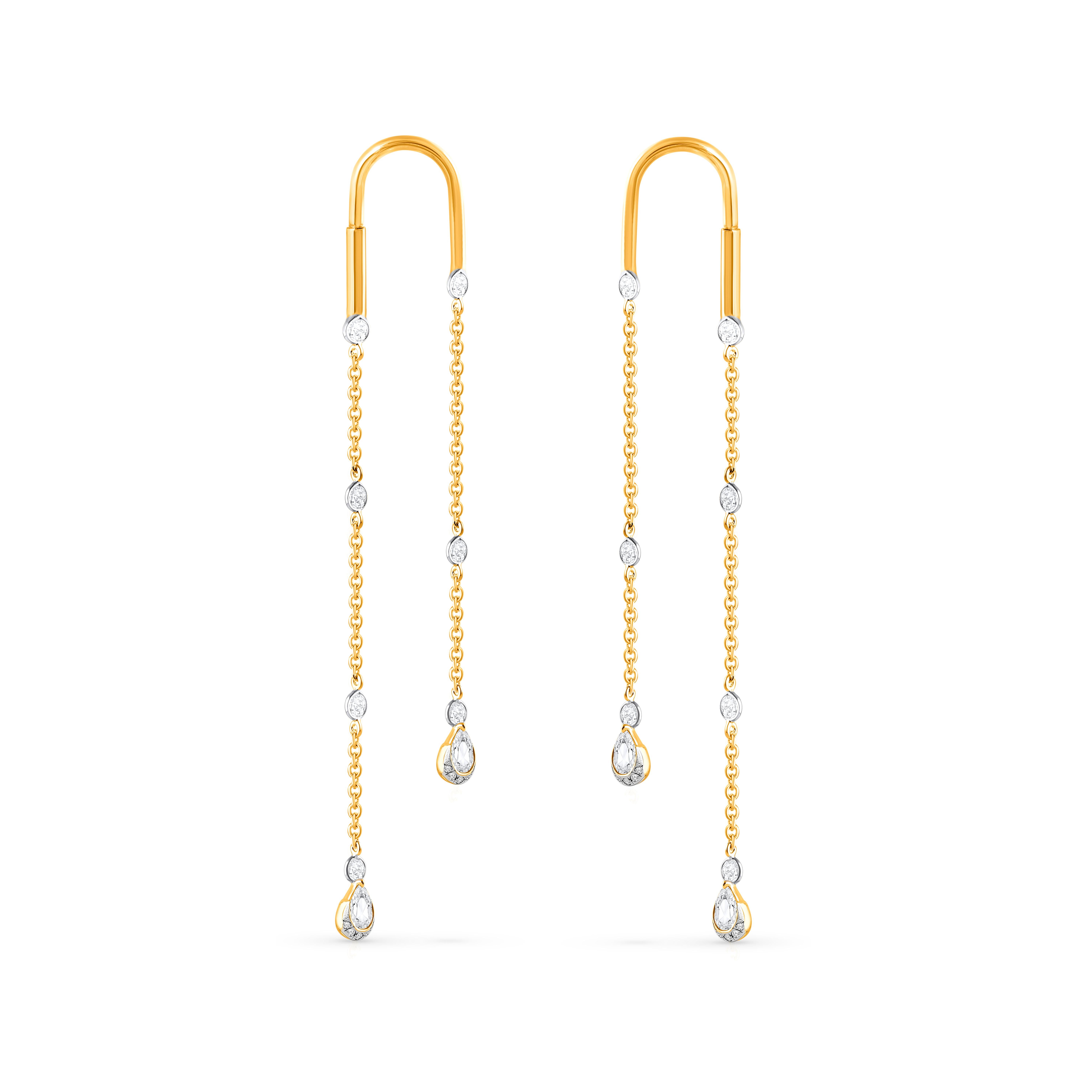 Contemporary HARAKH 7/8 Carat Natural Colorless Diamond Threader Earrings in 18KT Yellow Gold For Sale