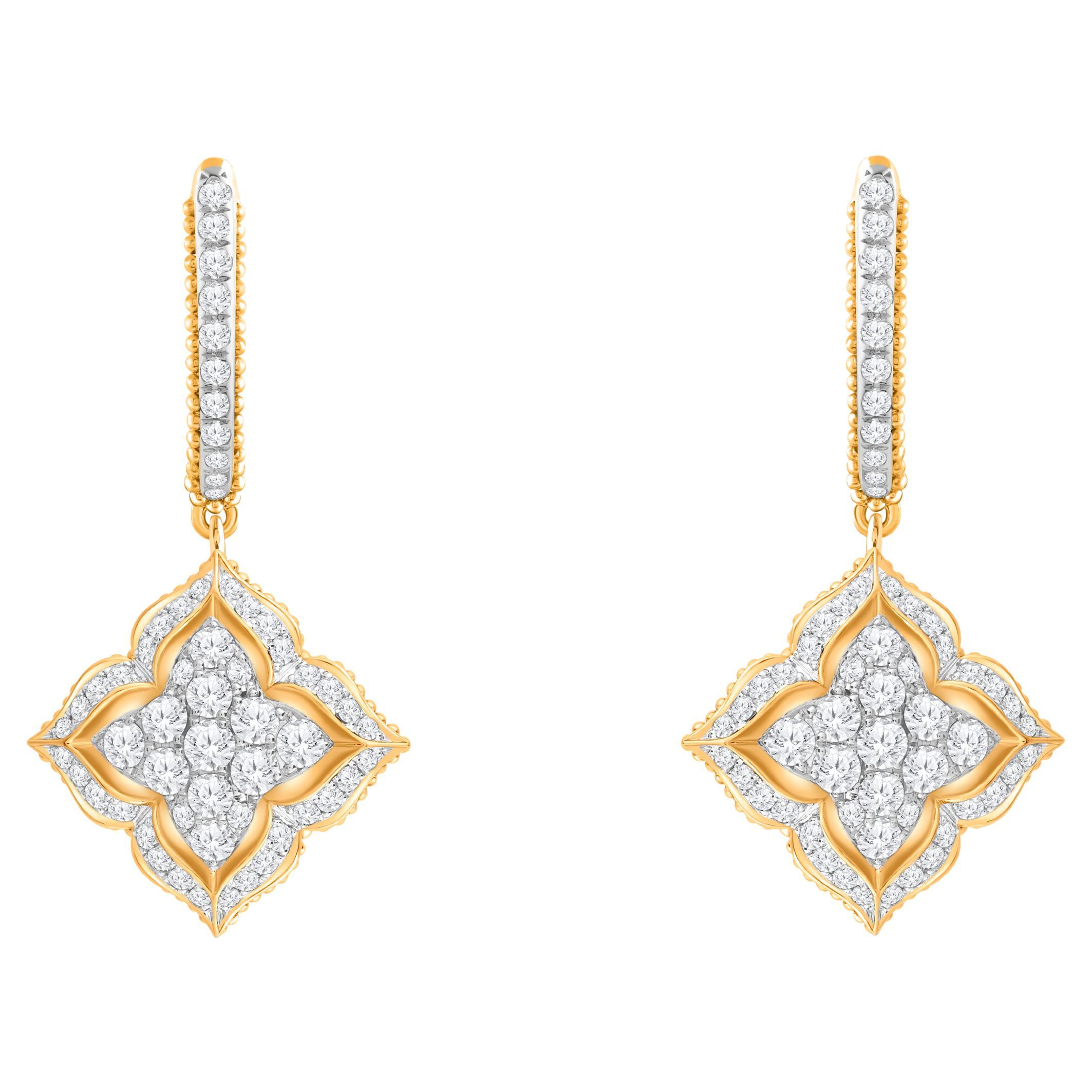 HARAKH 7/8 CT Colorless Diamond Mandala Dome Drops Dangling 18KT Gold Earrings