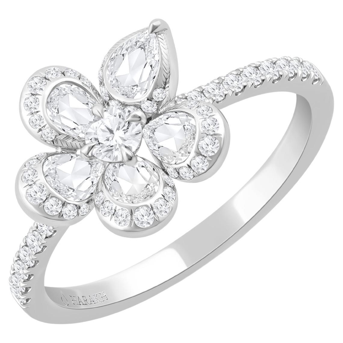 Anello Harakh 7/8 CT con diamanti naturali incolori a cascata in oro bianco 18 carati in vendita