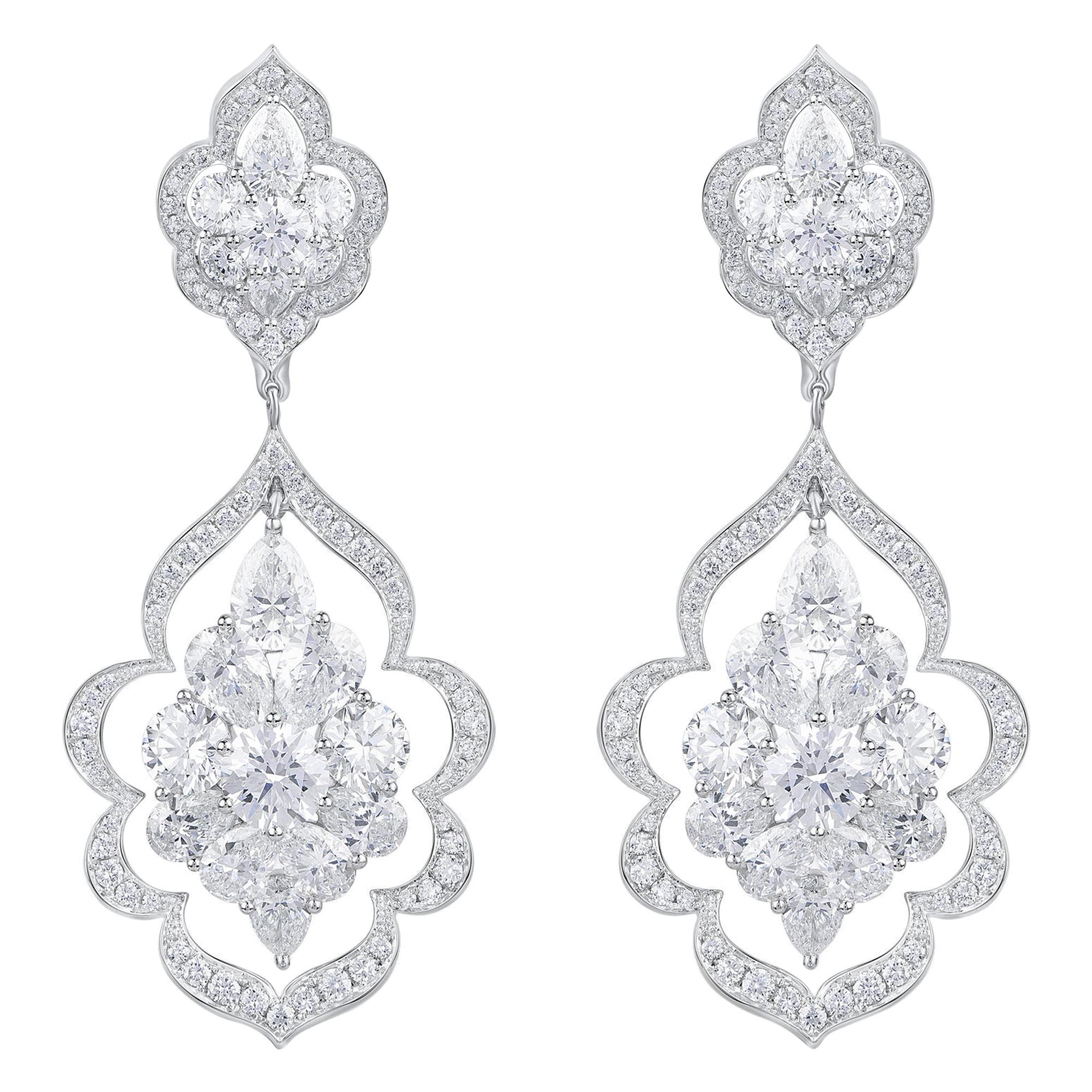 Harakh 7.80 Carat Colorless Diamond Haveli 18 Karat Dangling Earrings