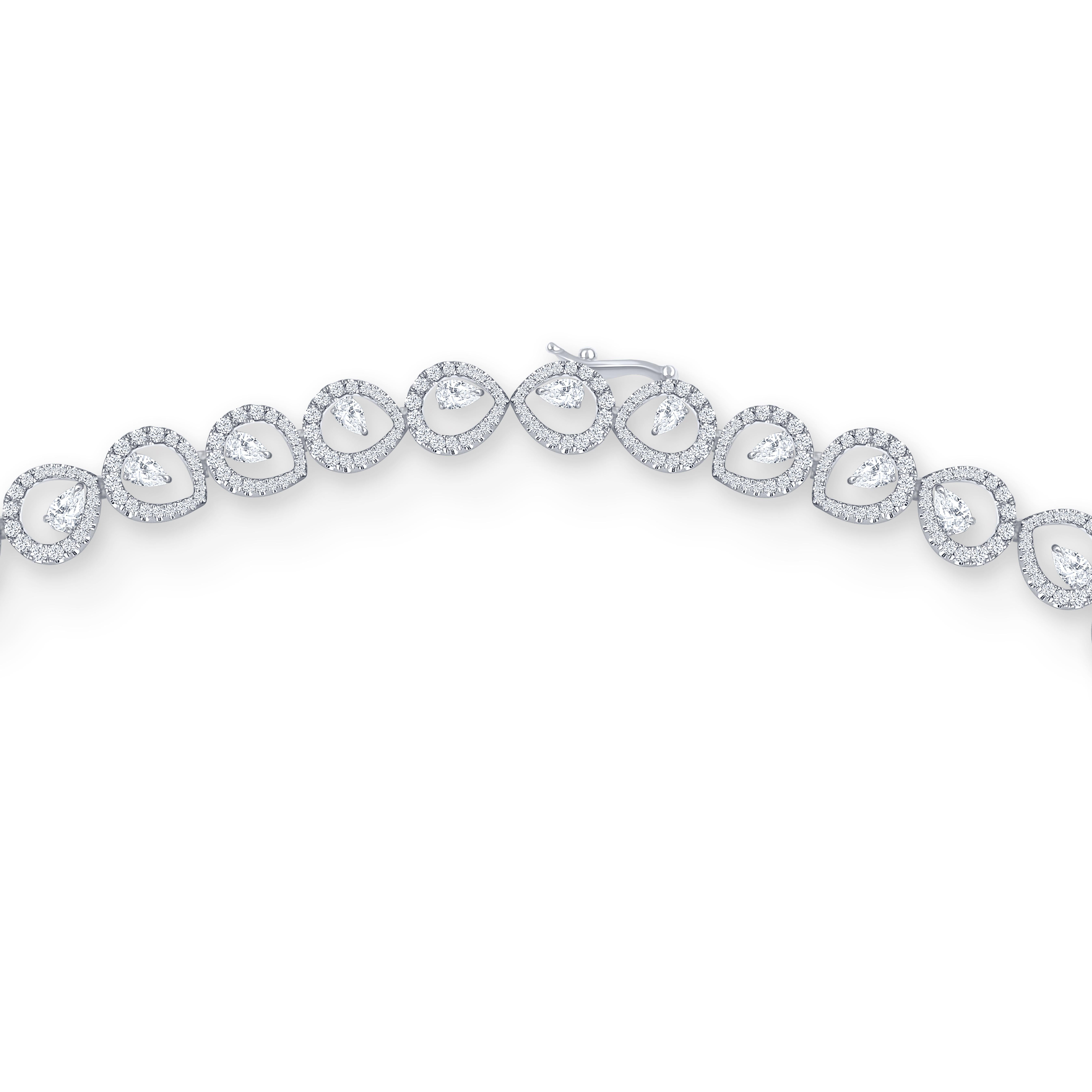 Modern Harakh 7.50 Carat Natural Diamond Tennis Necklace in 18 Kt White Gold For Sale