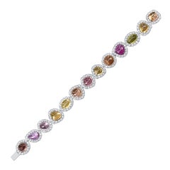 HARAKH 8 1/2 CT Diamante incolore Tormalina Cabochon Bracciale Sunlight Oro 18K