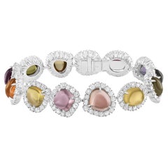 HARAKH 8 1/2 CT farbloser Diamant Turmalin Cabochon Sonnenlicht Armband 18K Gold