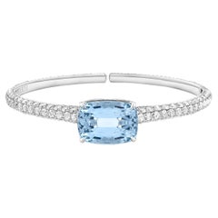 HARAKH 8 1/3 Carat Colorless Diamond and Aquamarine Bangle in 18KT White Gold