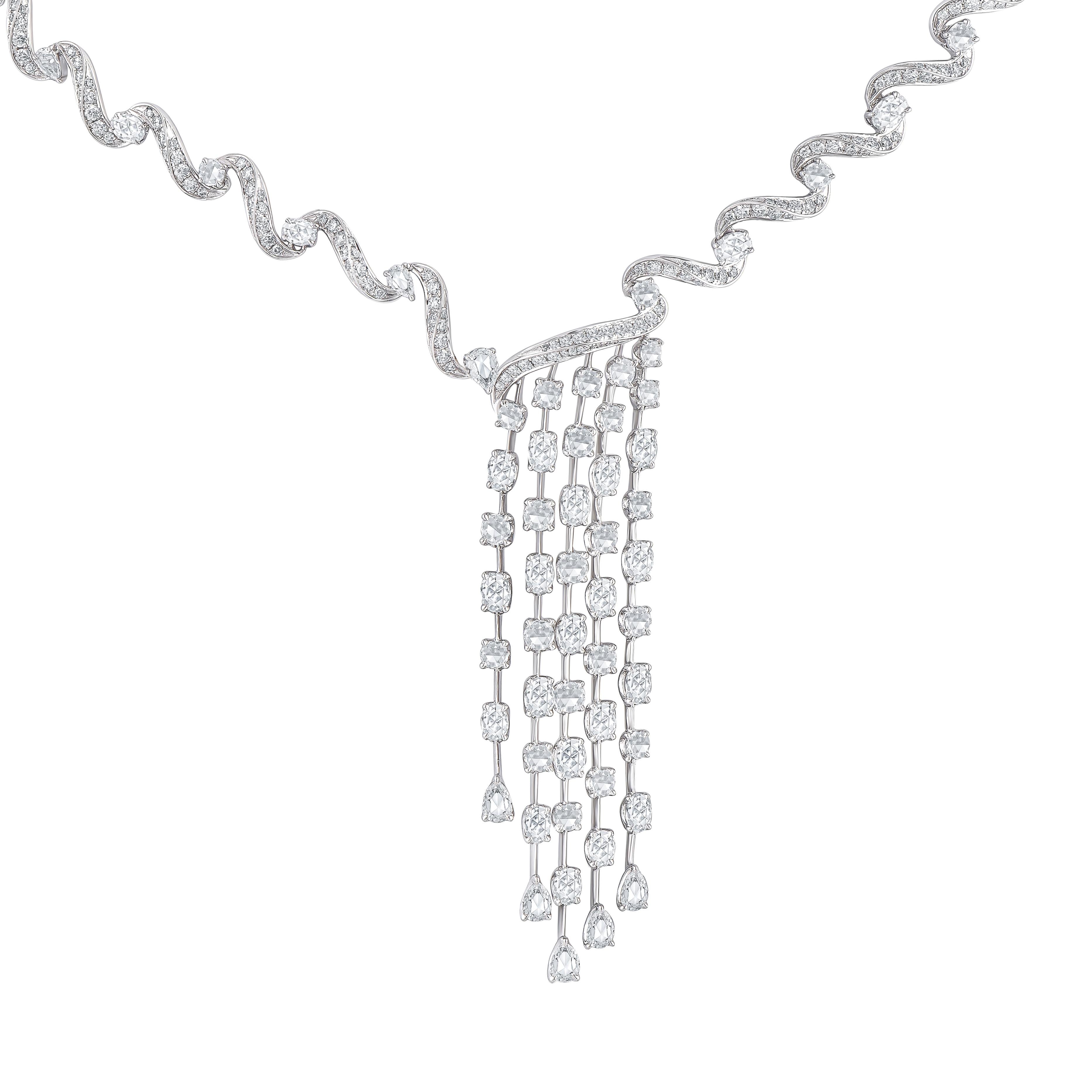 Contemporaneo HARAKH 9 5/8 CT Diamanti incolori Collana a cascata in oro bianco 18KT in vendita