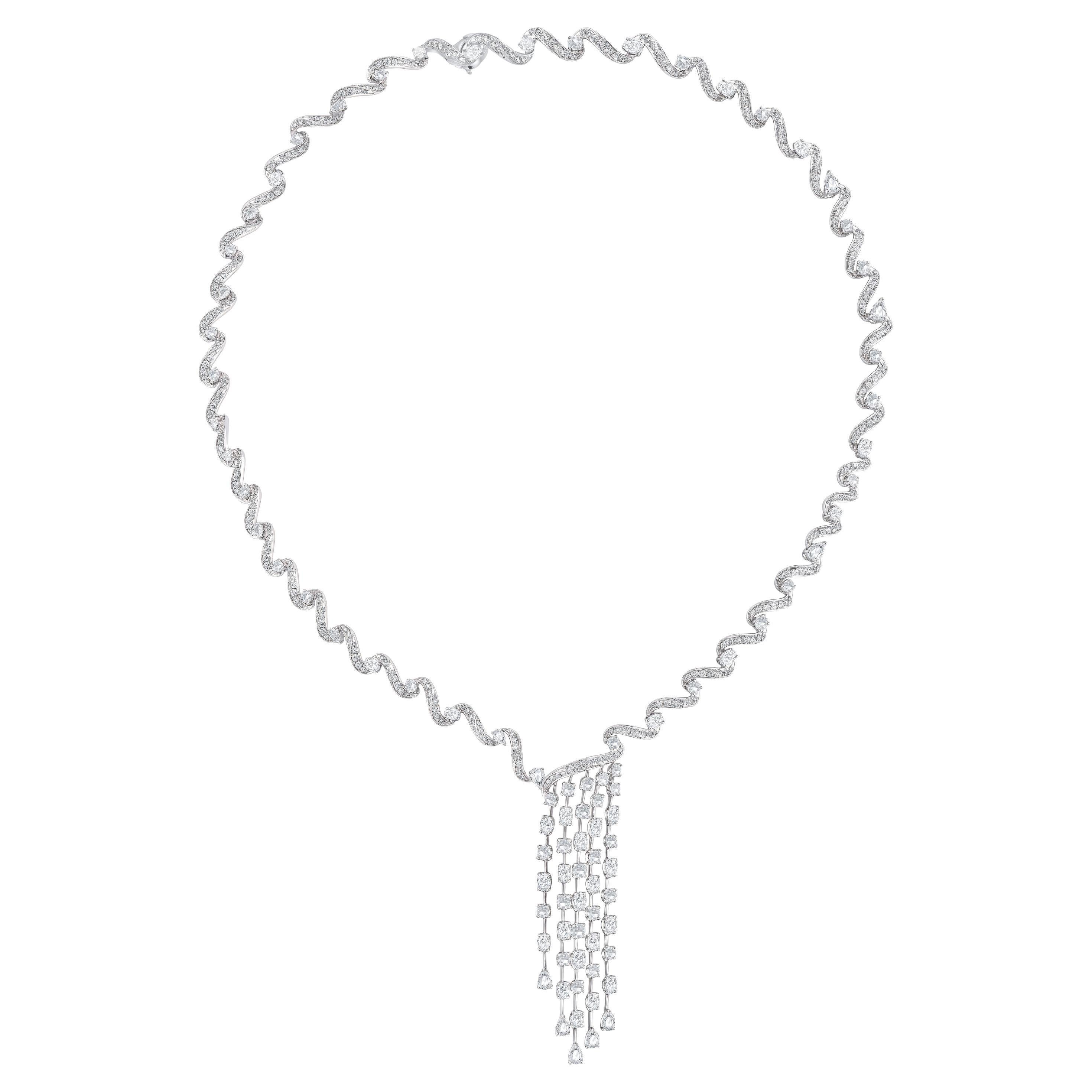 HARAKH 9 5/8 CT Colorless Diamonds Cascade Waterfall Necklace 18KT White Gold