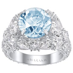 Harakh Aquamarine Colorless Diamond 18 Karat White Gold Engagement Bridal Ring