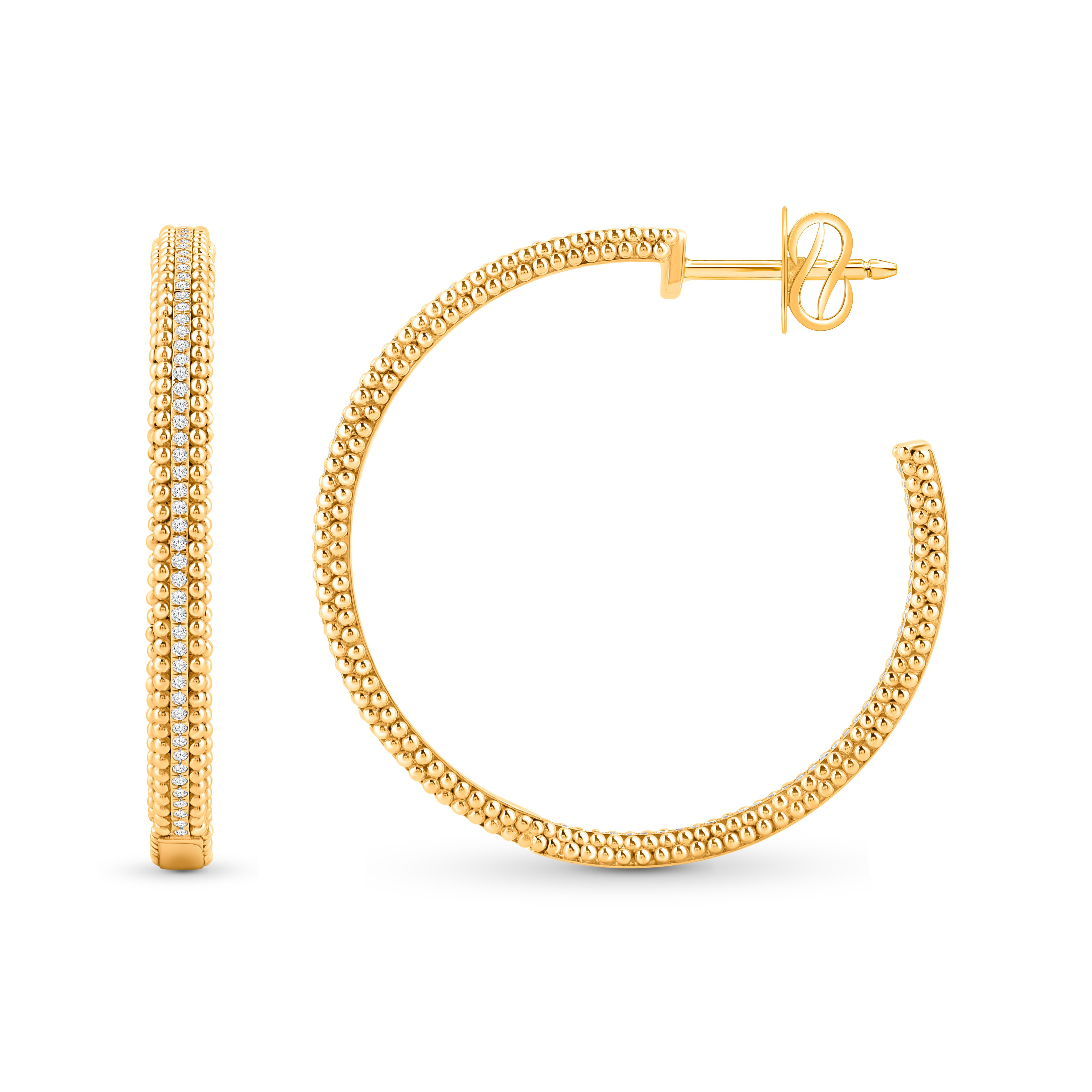 Contemporary HARAKH Auric Sphere 1/3 CT Colorless Diamond 18KT Yellow Gold Hoop Earrings For Sale