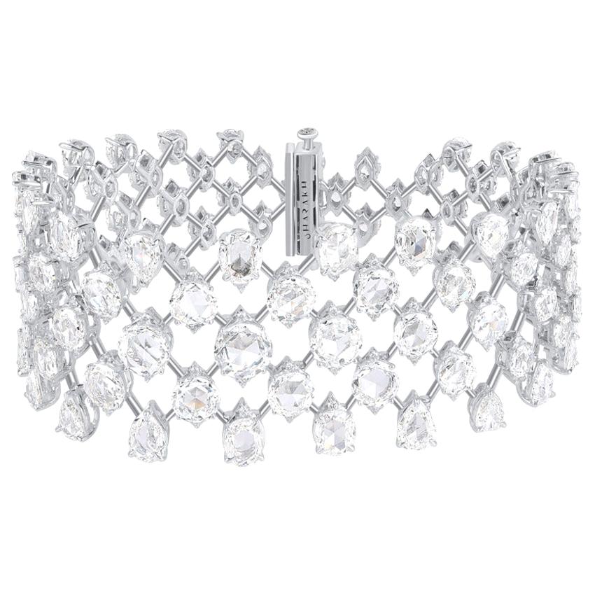 Harakh Brilliant Round and Rose Cut Colorless Diamond 18 Kt White Gold Bracelet For Sale