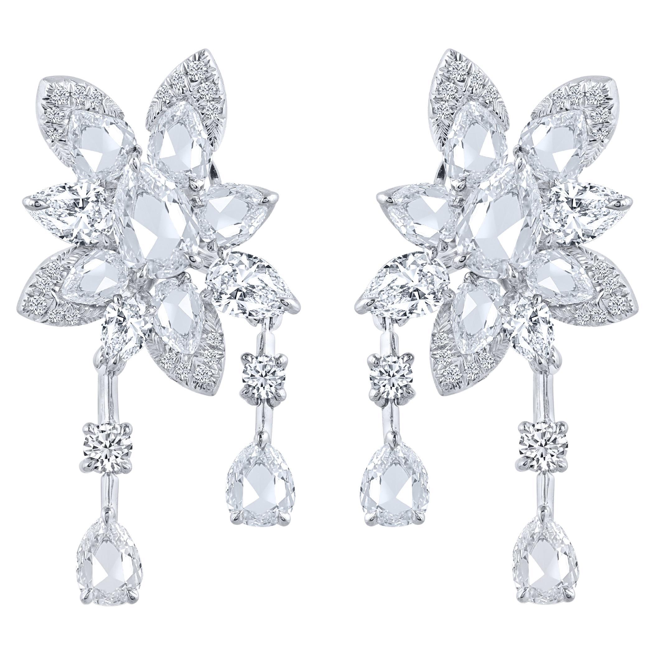 Harakh pendants d'oreilles en or blanc 18 carats avec diamants incolores de 2,50 carats