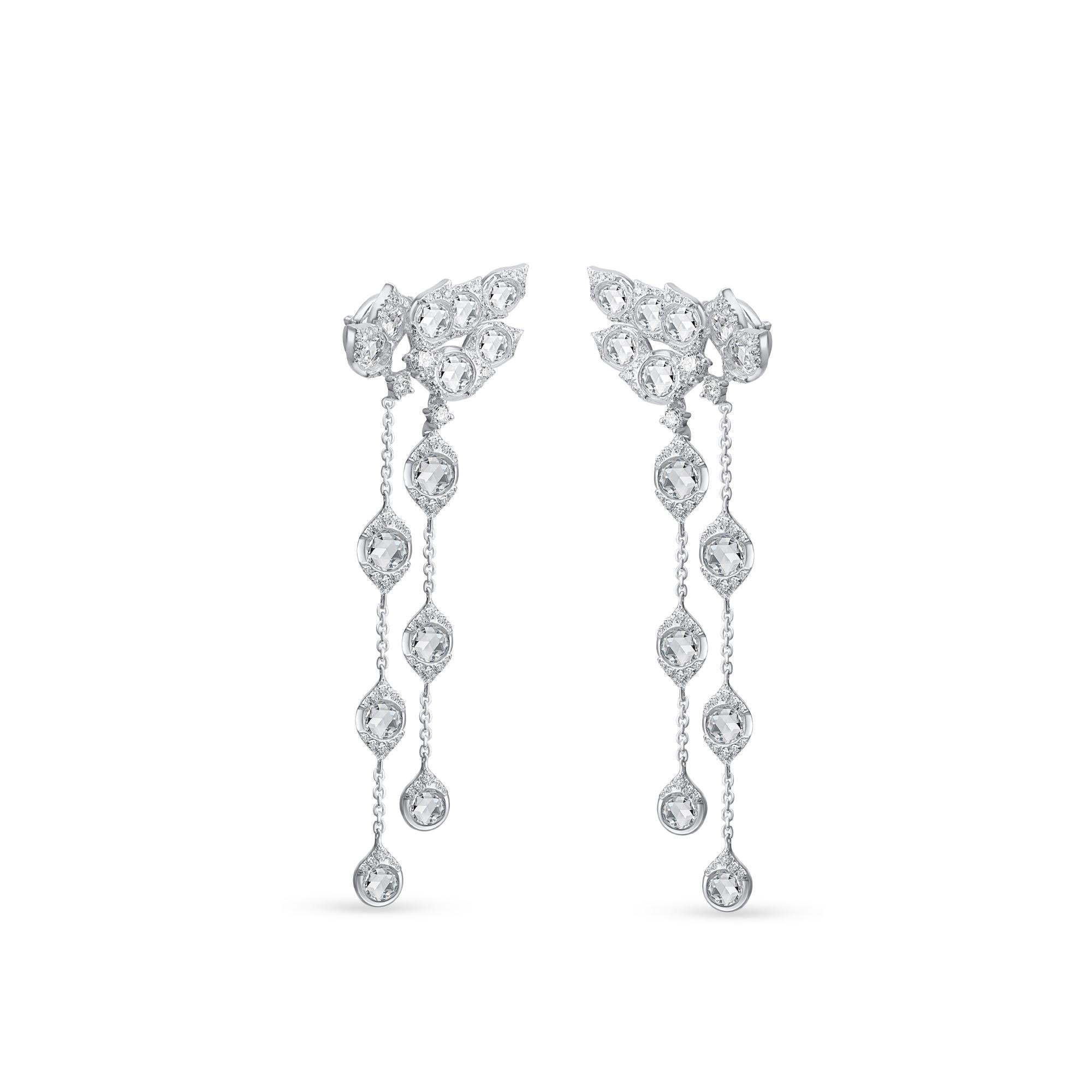 Modern HARAKH Colorless Diamond 3 1/4 Carat Dangling Earrings in 18KT White Gold For Sale