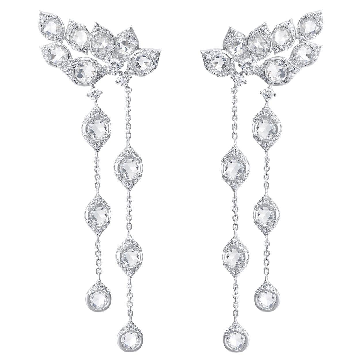 HARAKH Colorless Diamond 3 1/4 Carat Dangling Earrings in 18KT White Gold For Sale