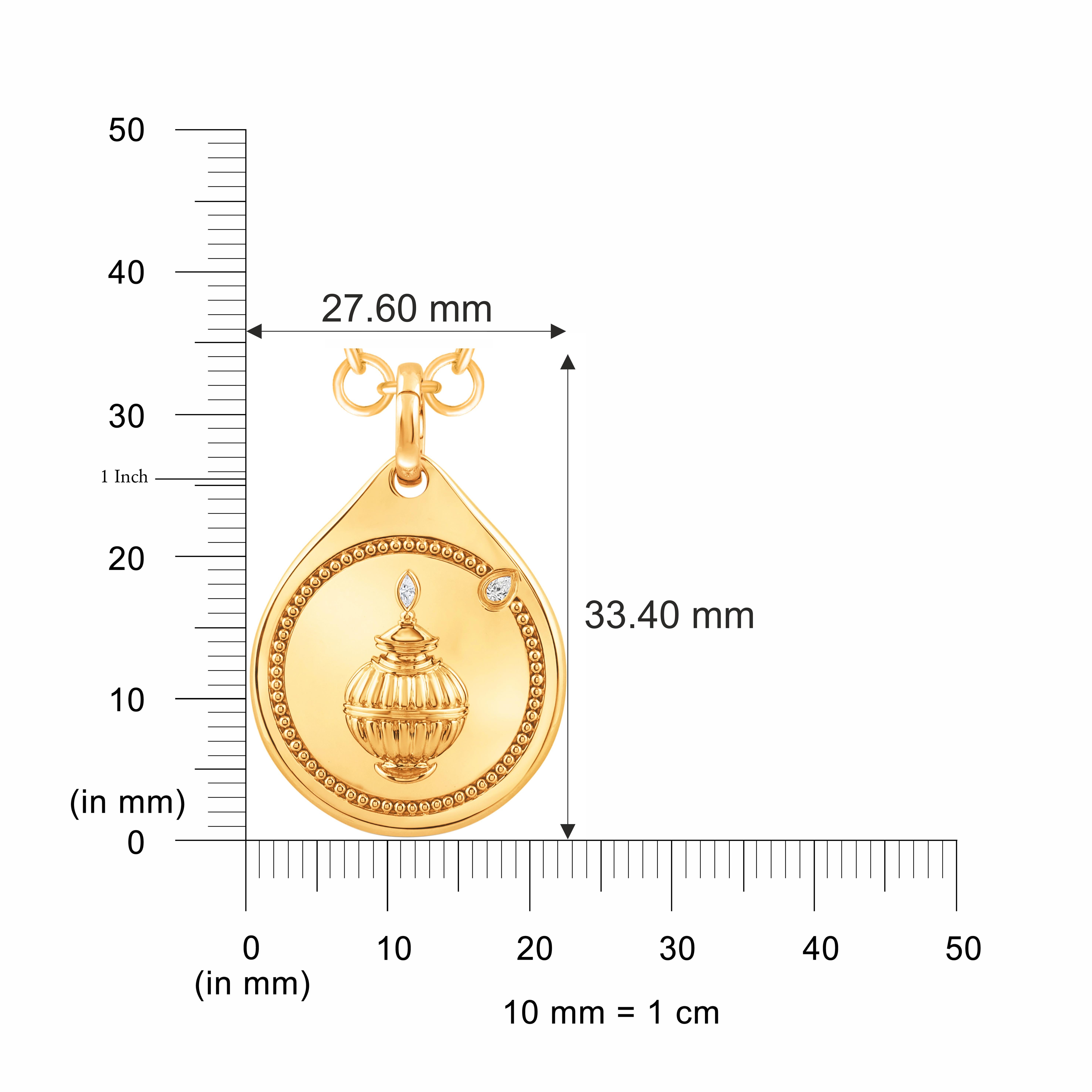 Taille brillant Collier pendentif en or 18KT Harakh, diamant incolore Goutte de Joie Prospérité en vente