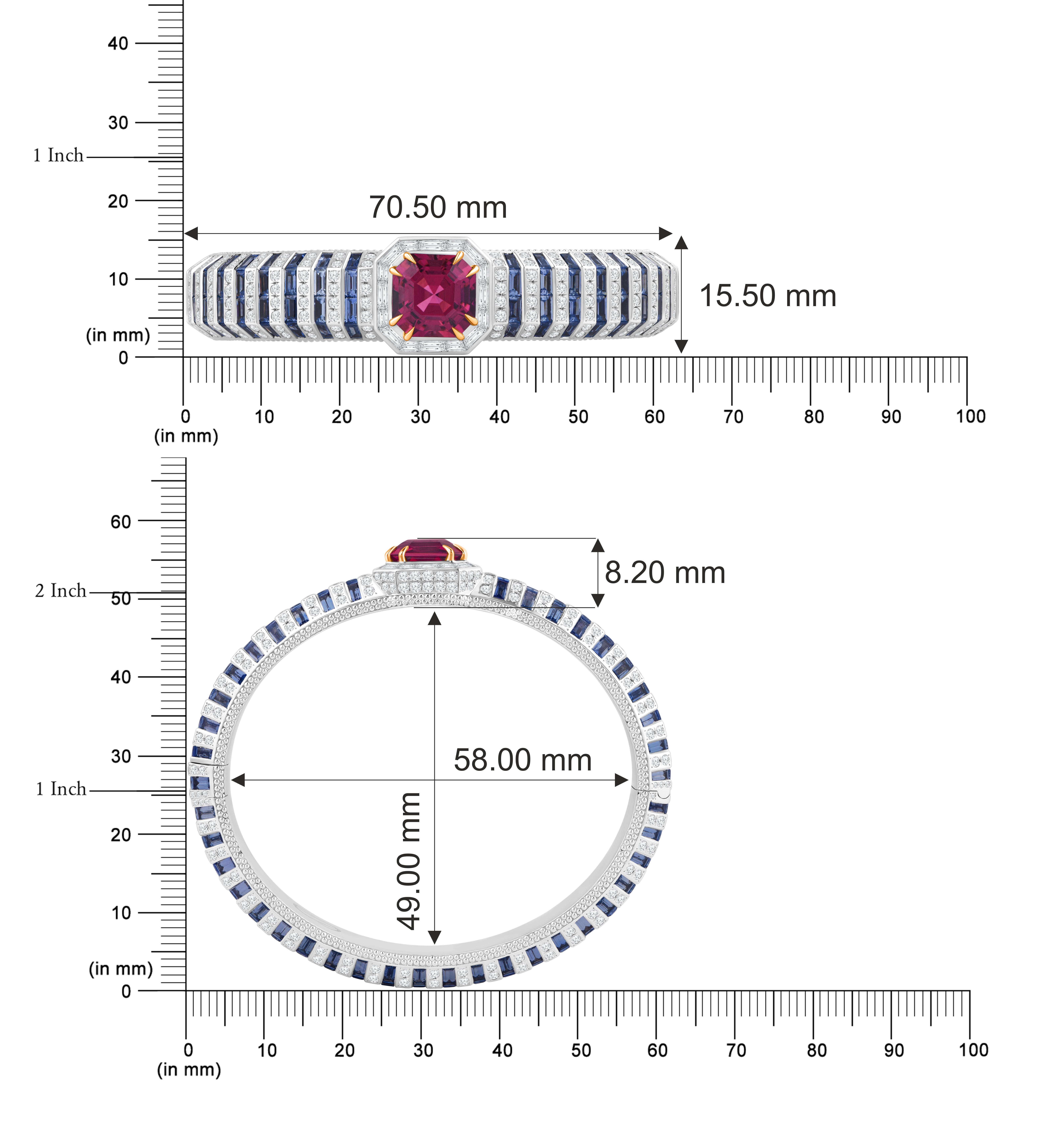 HARAKH Brazalete de Oro de 18 K con Diamante Incoloro, Rubelita y Zafiro Baguette a la Luz del Sol Corte brillante en venta