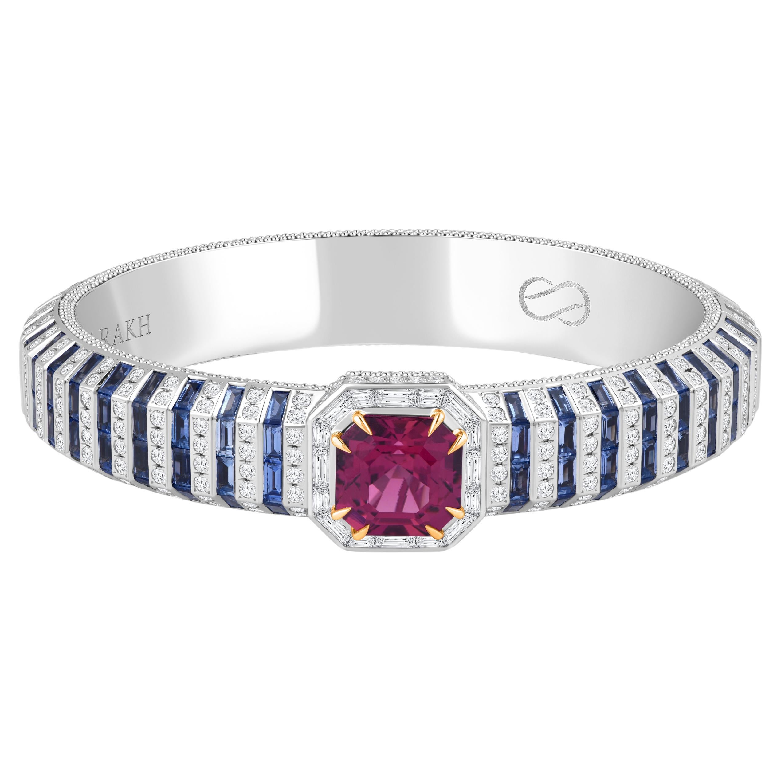 HARAKH Colorless Diamond, Rubellite
Baguette Sapphire Sunlight 18K Gold Bangle
