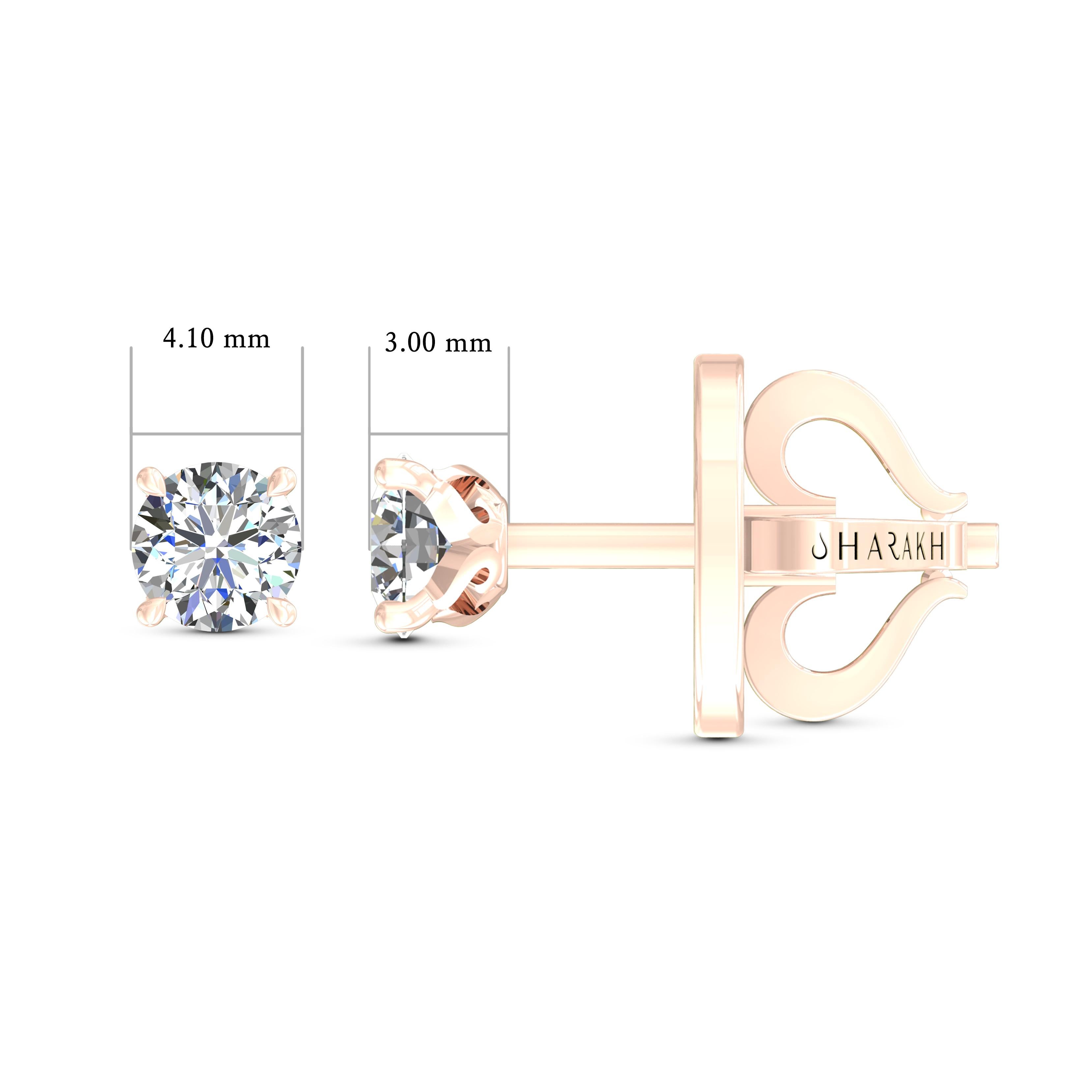 Round Cut Harakh GIA Certified 0.54Carat F Color VS2 Clarity 18 KT Diamond Stud Earrings For Sale