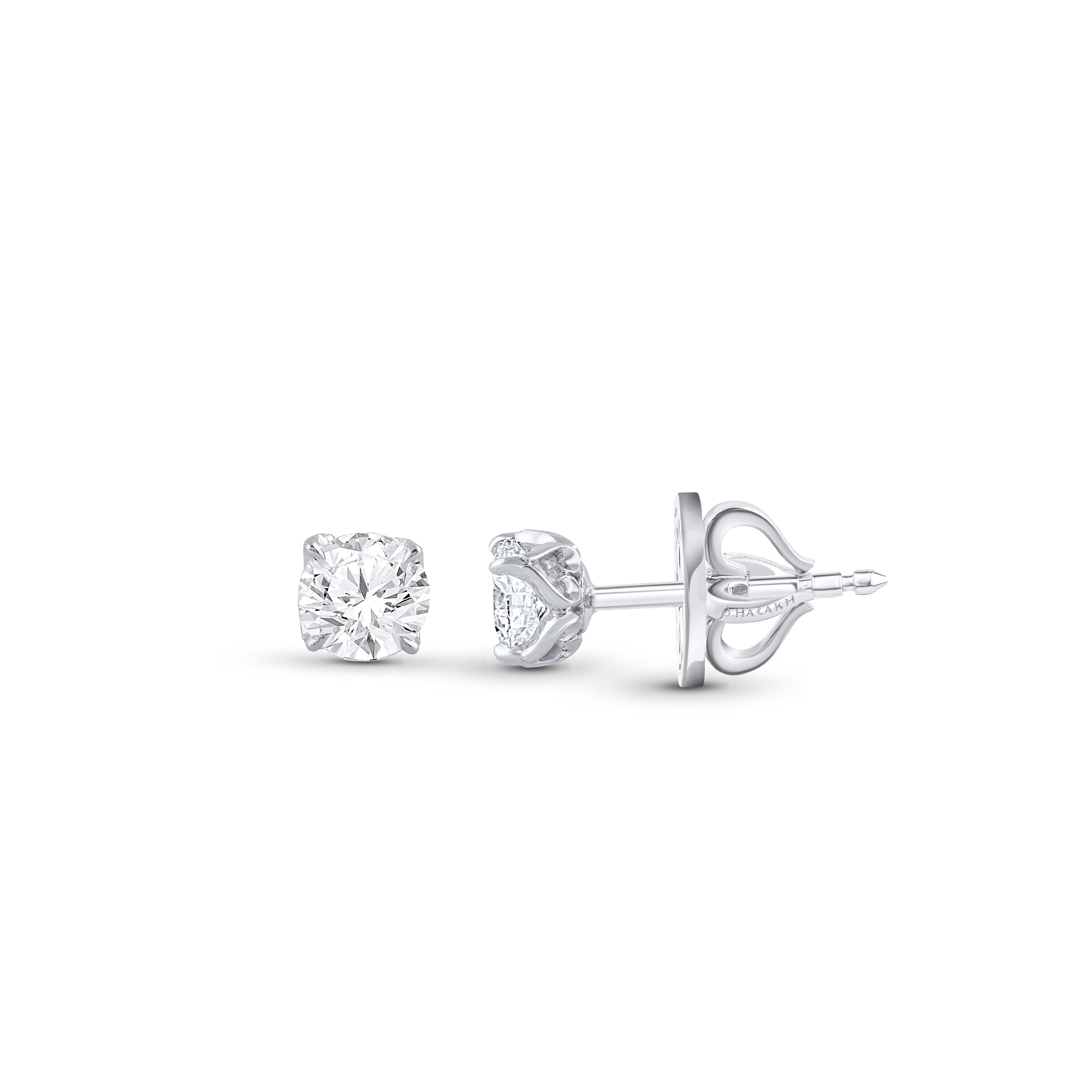 Contemporary Harakh GIA Certified 0.80 Carat F Color VS2 Clarity 18 Kt Diamond Stud Earrings For Sale