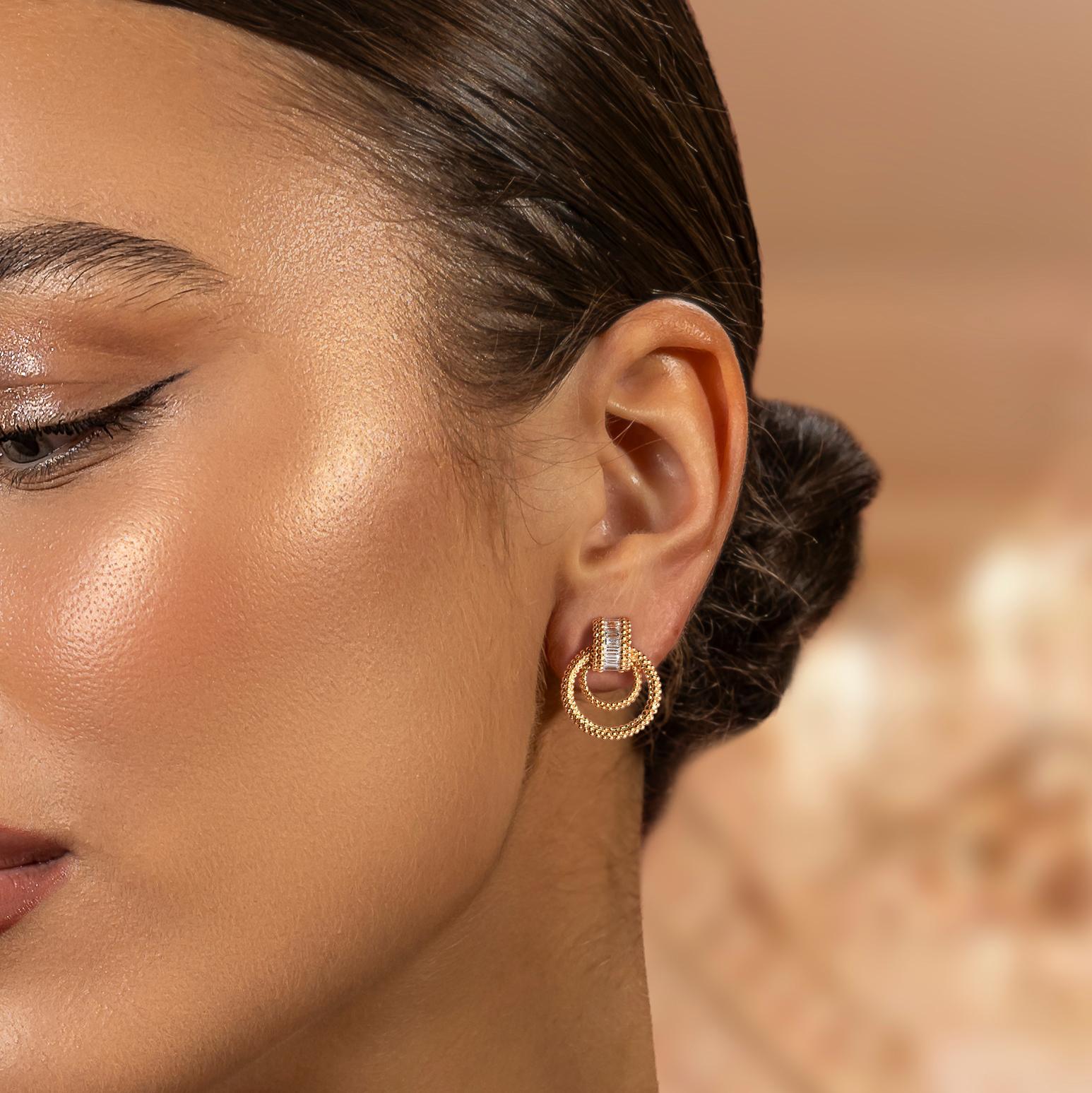 HARAKH GIA zertifiziert 1/2 CT farblos Diamant 18KT Gelbgold Sonnenlicht Ohrringe (Zeitgenössisch) im Angebot