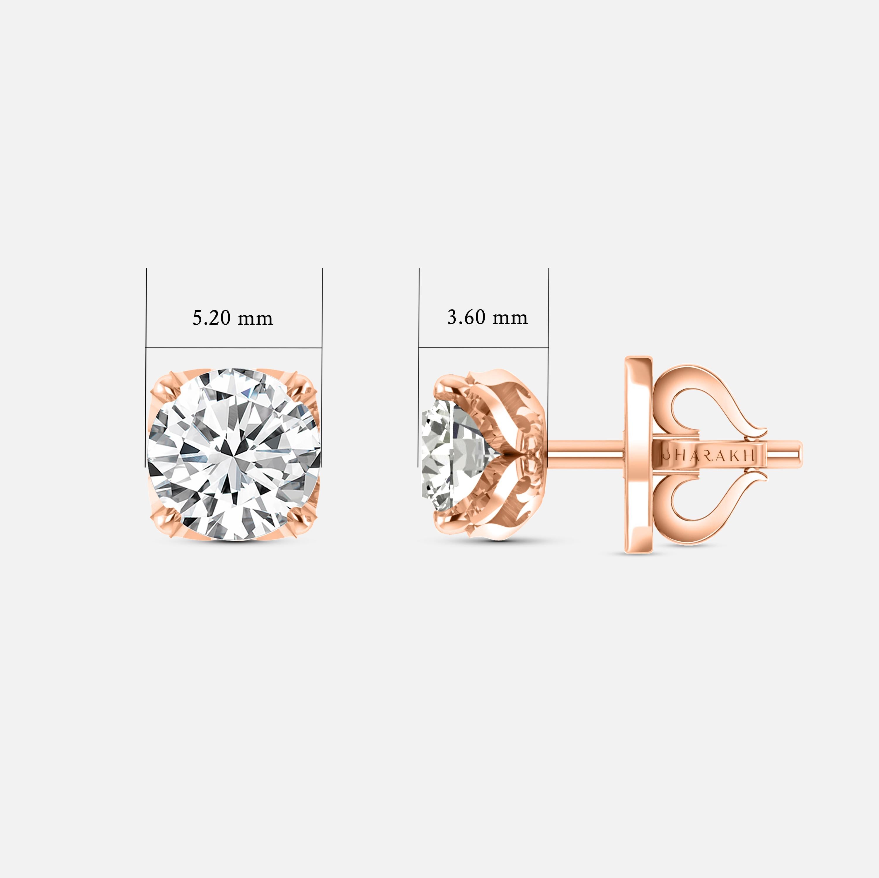 Round Cut Harakh GIA Certified EF/ VS 1.00 Carat Diamond Studs in 18 Karat Rose Gold For Sale