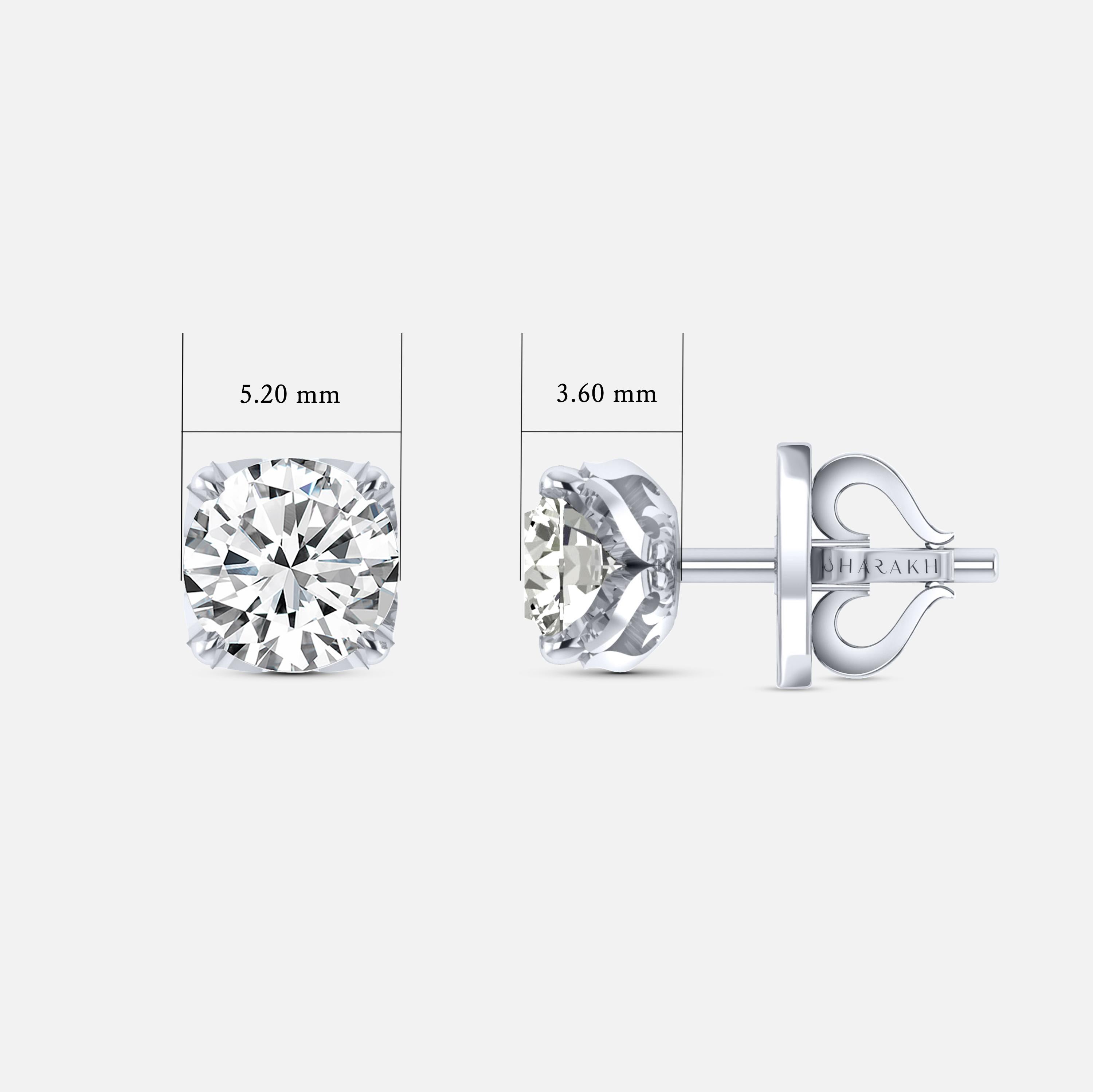 Round Cut Harakh GIA Certified F/ VS2 1.00 Carat Diamond Studs in 18 Karat White Gold For Sale