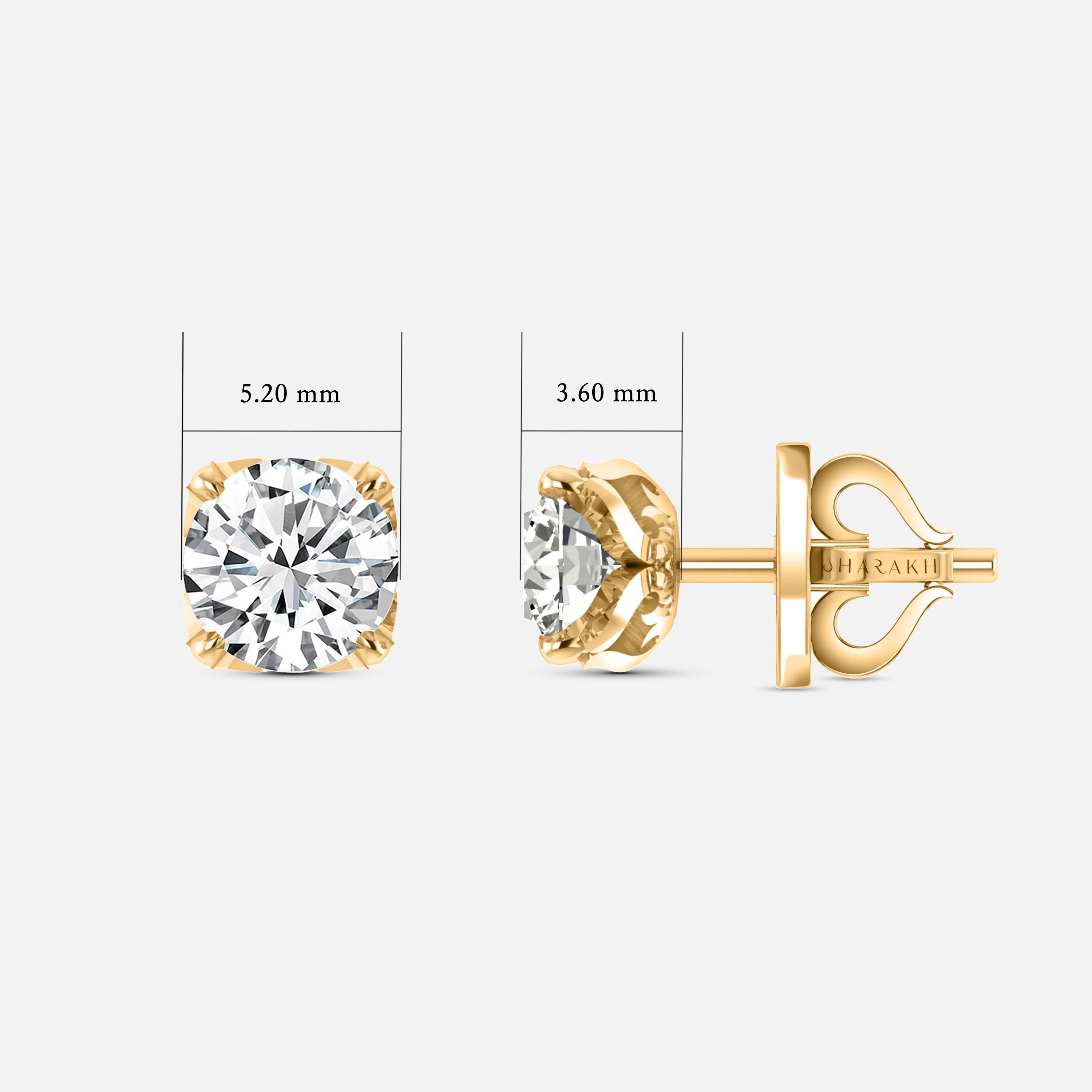 Taille ronde Harakh, clous d'oreilles en or jaune 18 carats avec diamants de 1,00 carat certifiés GIA F-VS2 en vente