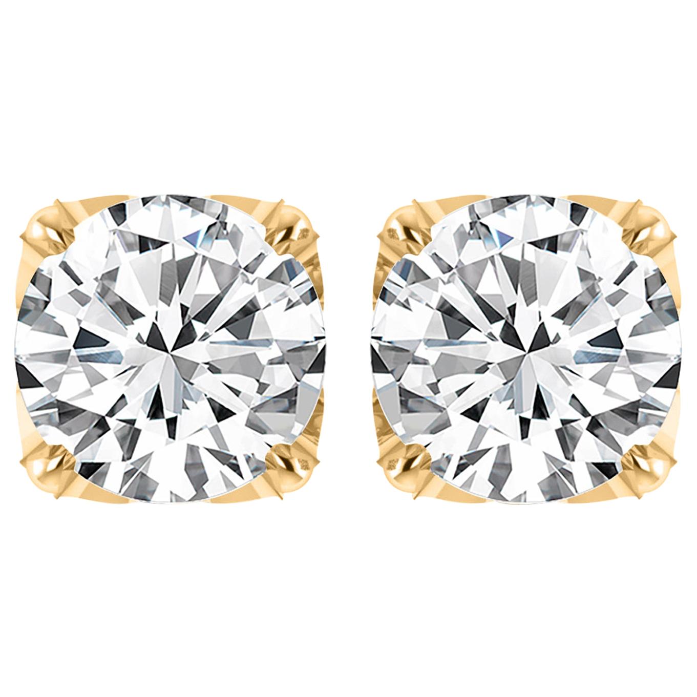 Harakh GIA Certified EF-VVS/VS 1.00 Carat Diamond Studs in 18 Karat Yellow Gold