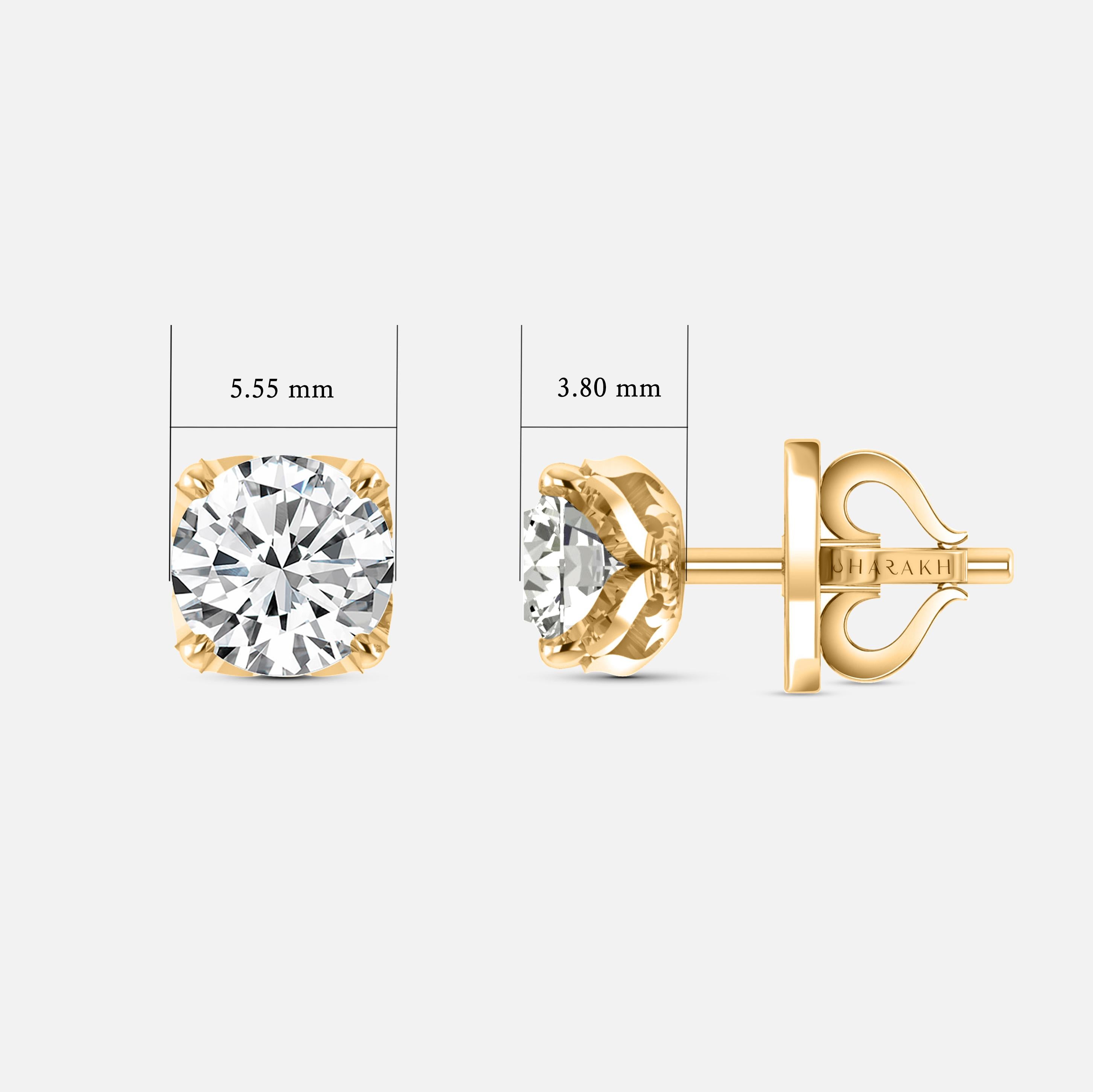 Harakh GIA zertifizierte EF-VS 1,25 Karat Diamant-Ohrstecker aus 18 Karat Gelbgold (Rundschliff) im Angebot