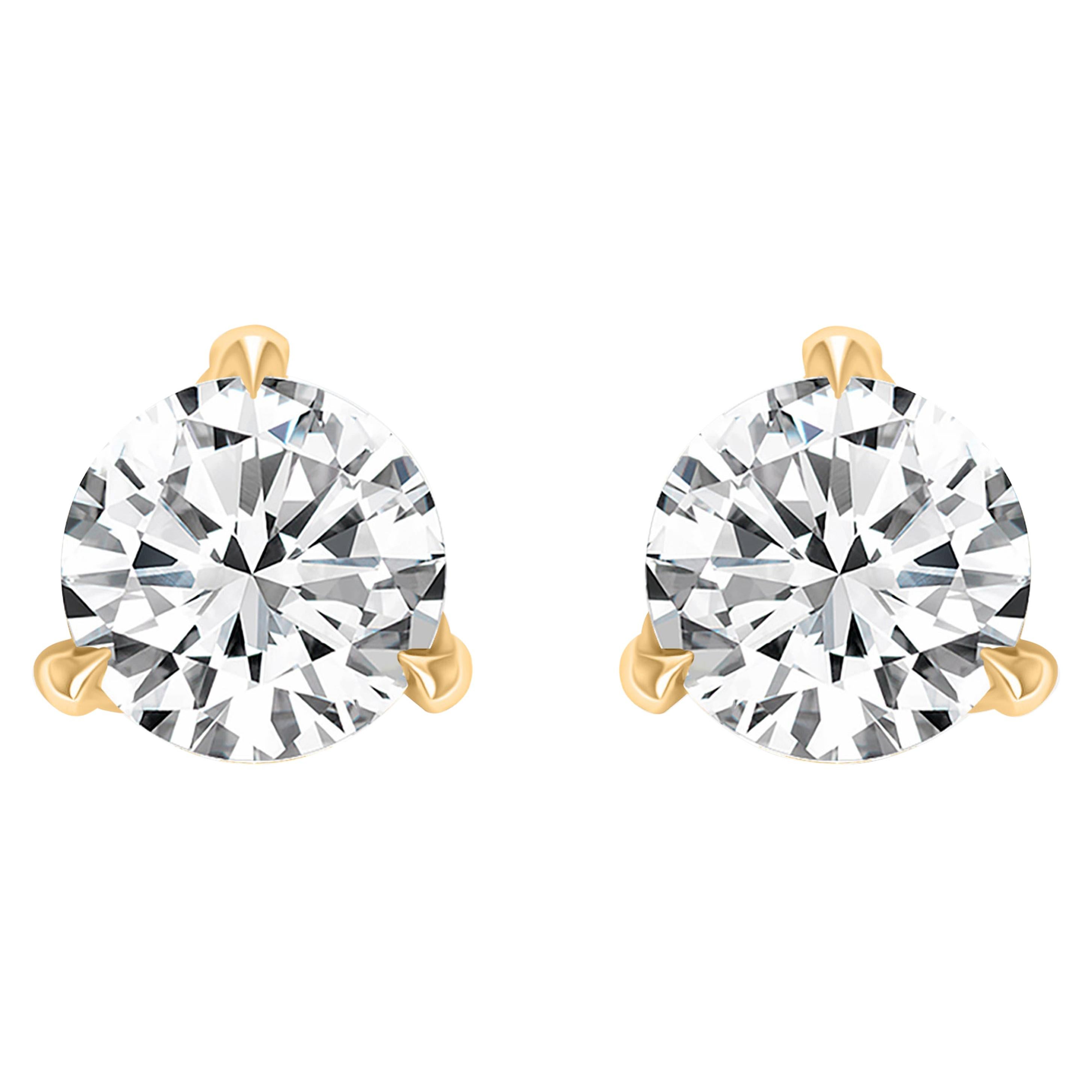 Harakh GIA Certified F/VS2 1.25 Carat Diamond Studs in 18 Karat Yellow Gold For Sale