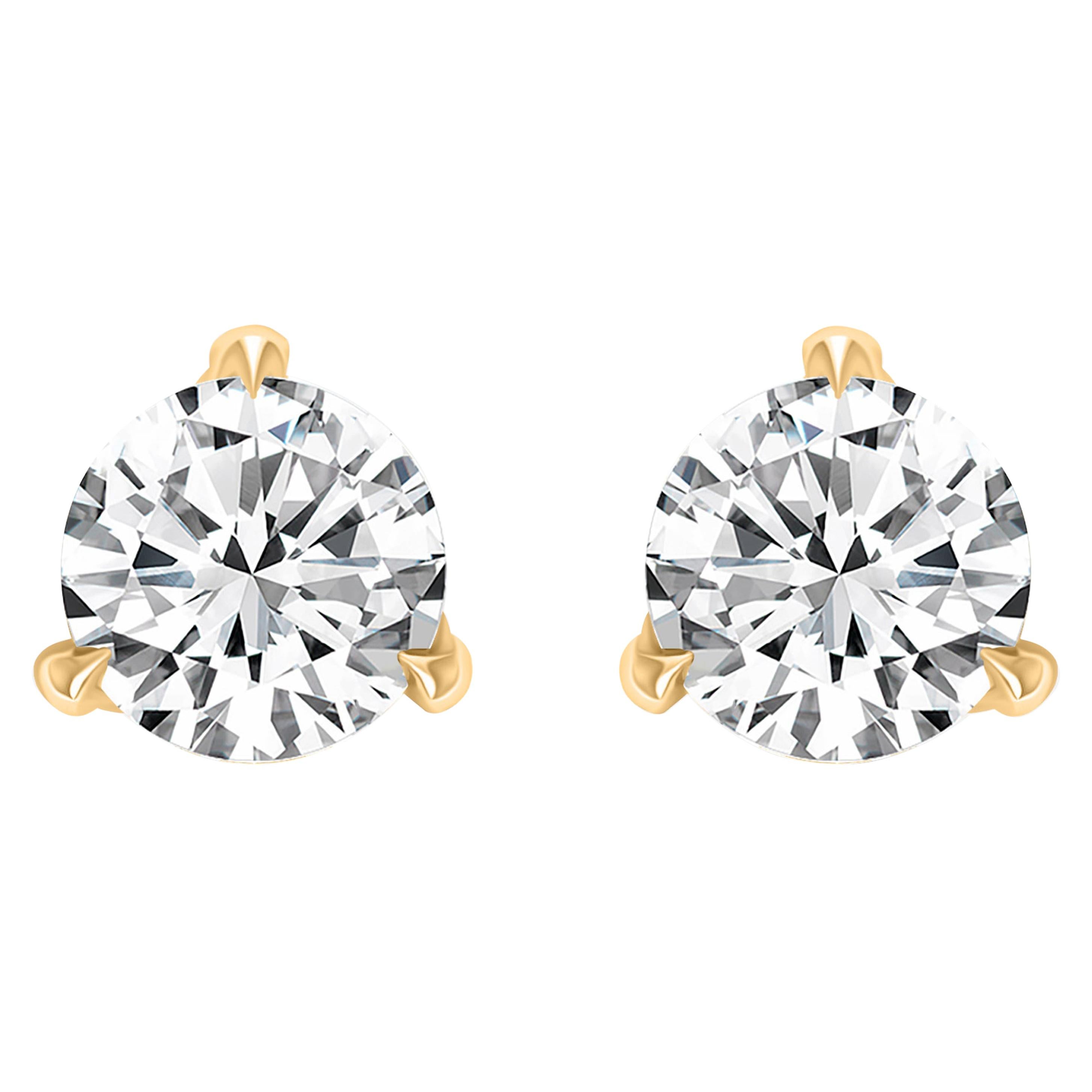 Harakh GIA Certified EF-VVS/VS 1.25 Carat Diamond Studs in 18 Karat Yellow Gold For Sale