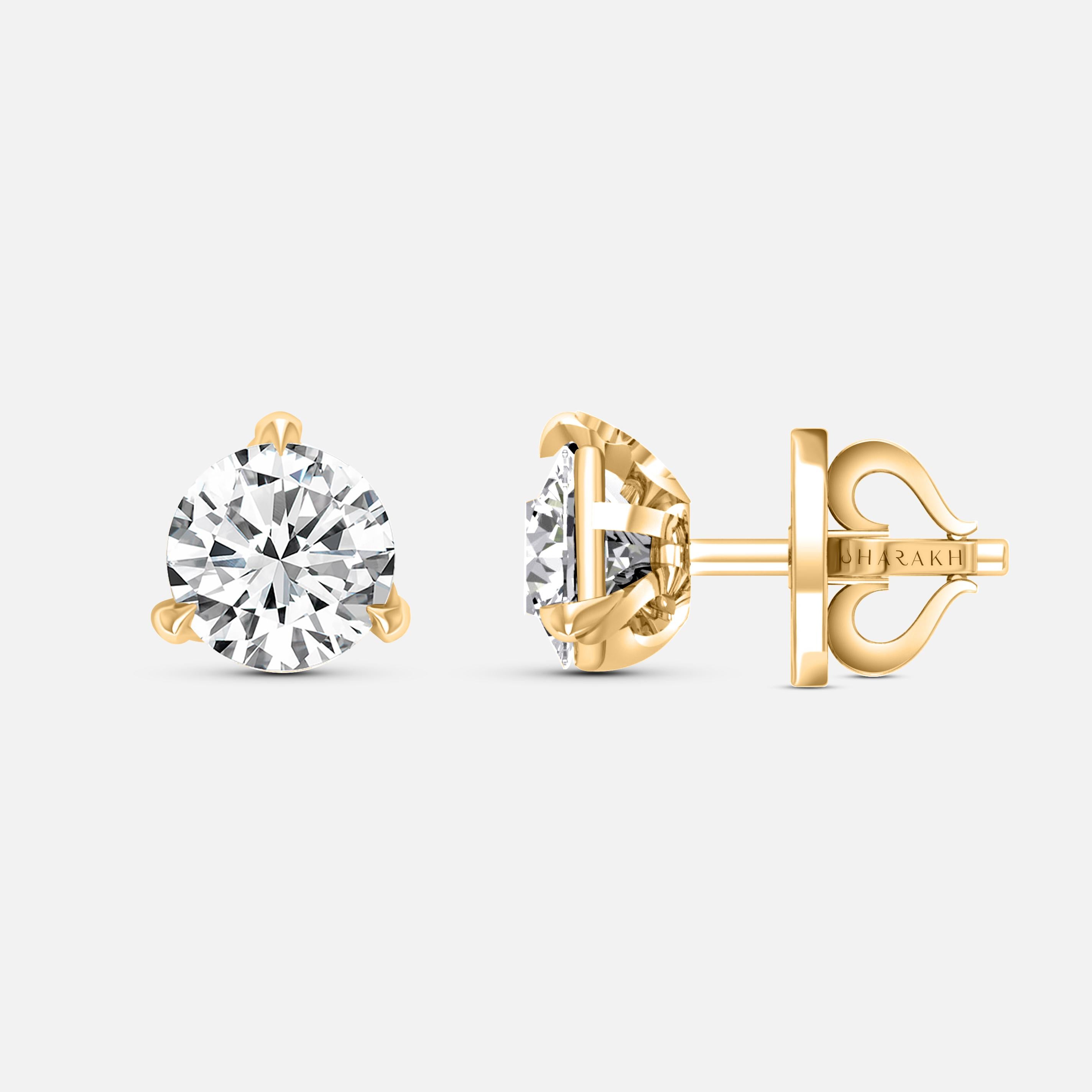 Contemporary Harakh GIA Certified F-VS2 1.50 Carat Diamond Studs in 18 Karat Yellow Gold For Sale