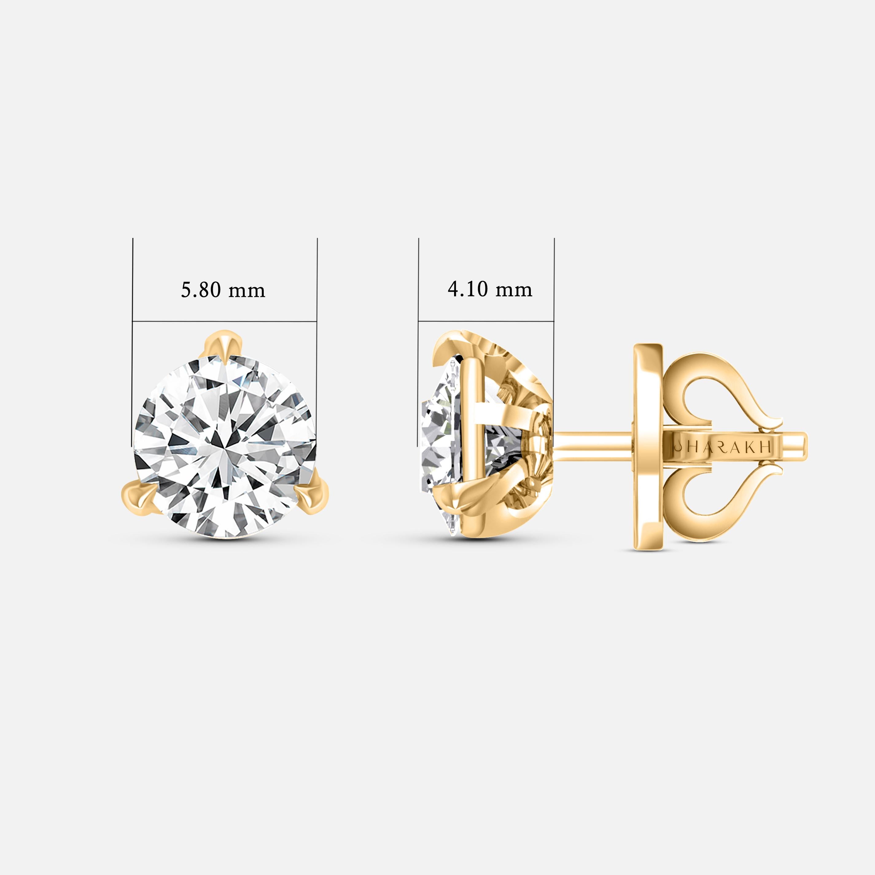 Round Cut Harakh GIA Certified F-VS2 1.50 Carat Diamond Studs in 18 Karat Yellow Gold For Sale