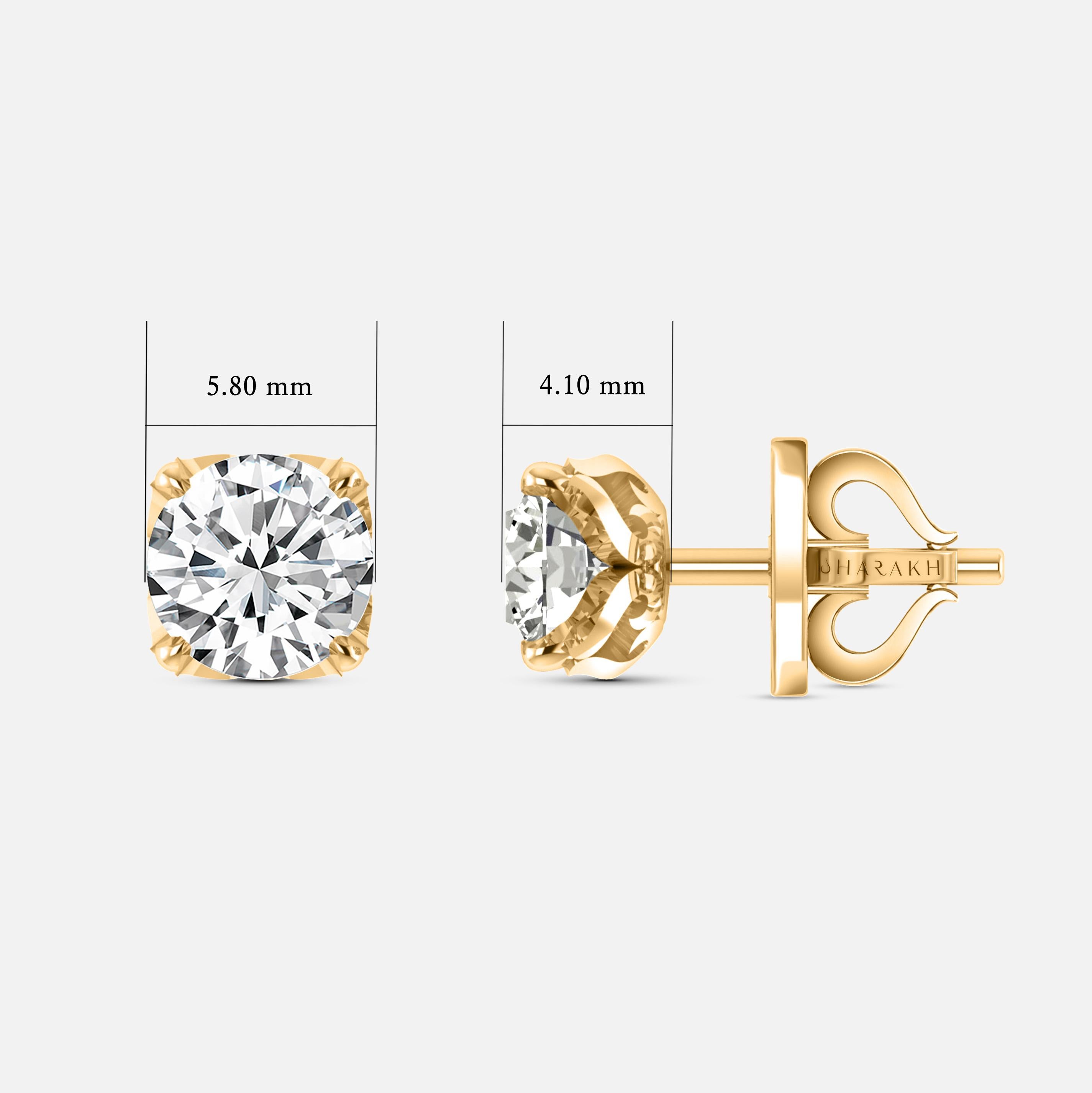 Taille ronde Harakh, clous d'oreilles en or jaune 18 carats avec diamants de 1,50 carat certifiés GIA F-VS2 en vente