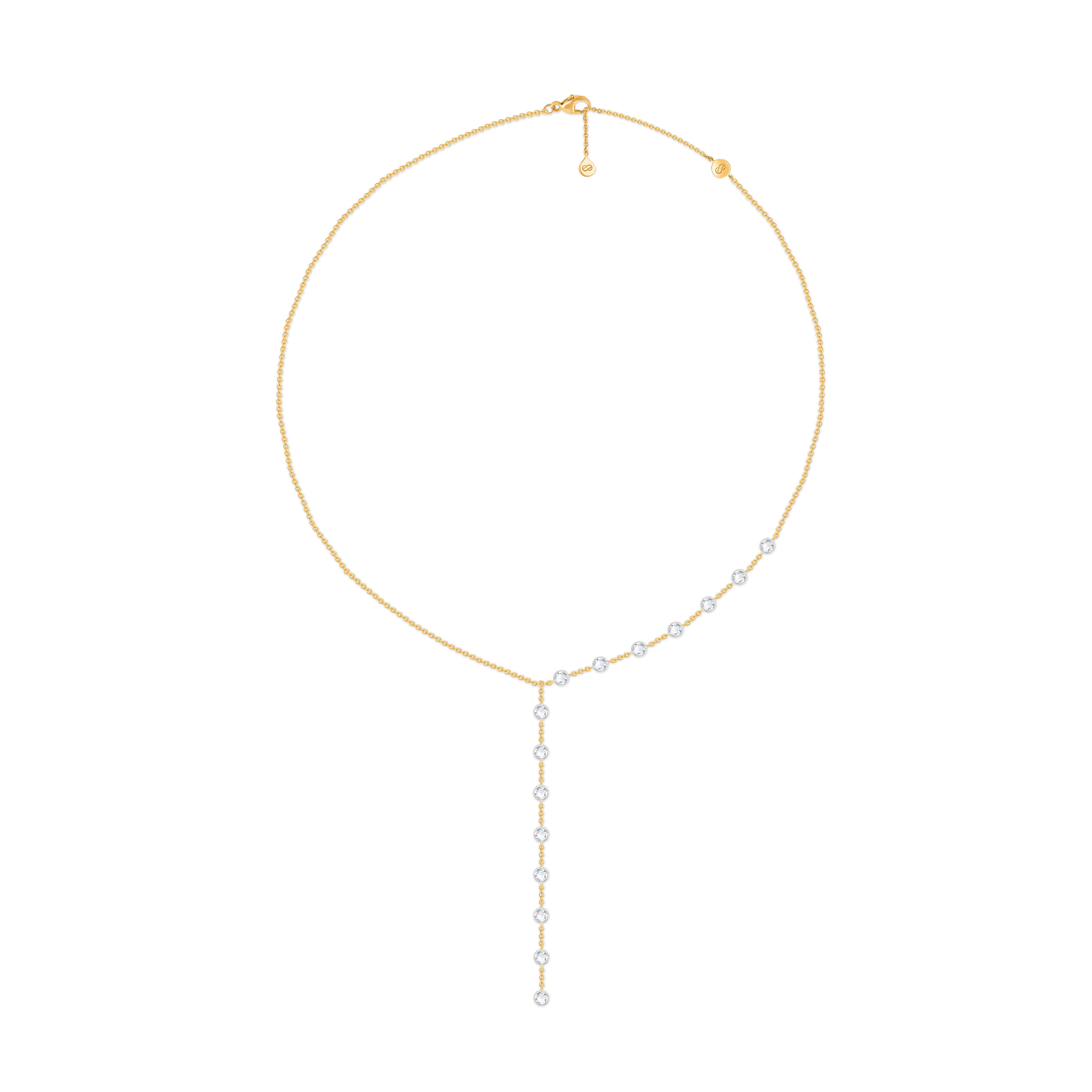 Ispirata alla gioia di vivere una cascata, questa collana contemporanea è realizzata in oro giallo 18 KT e tempestata di diamanti rotondi incolore taglio rosa. Il peso totale dei diamanti è di 3/4 carati. Tutti i nostri diamanti hanno colore F e