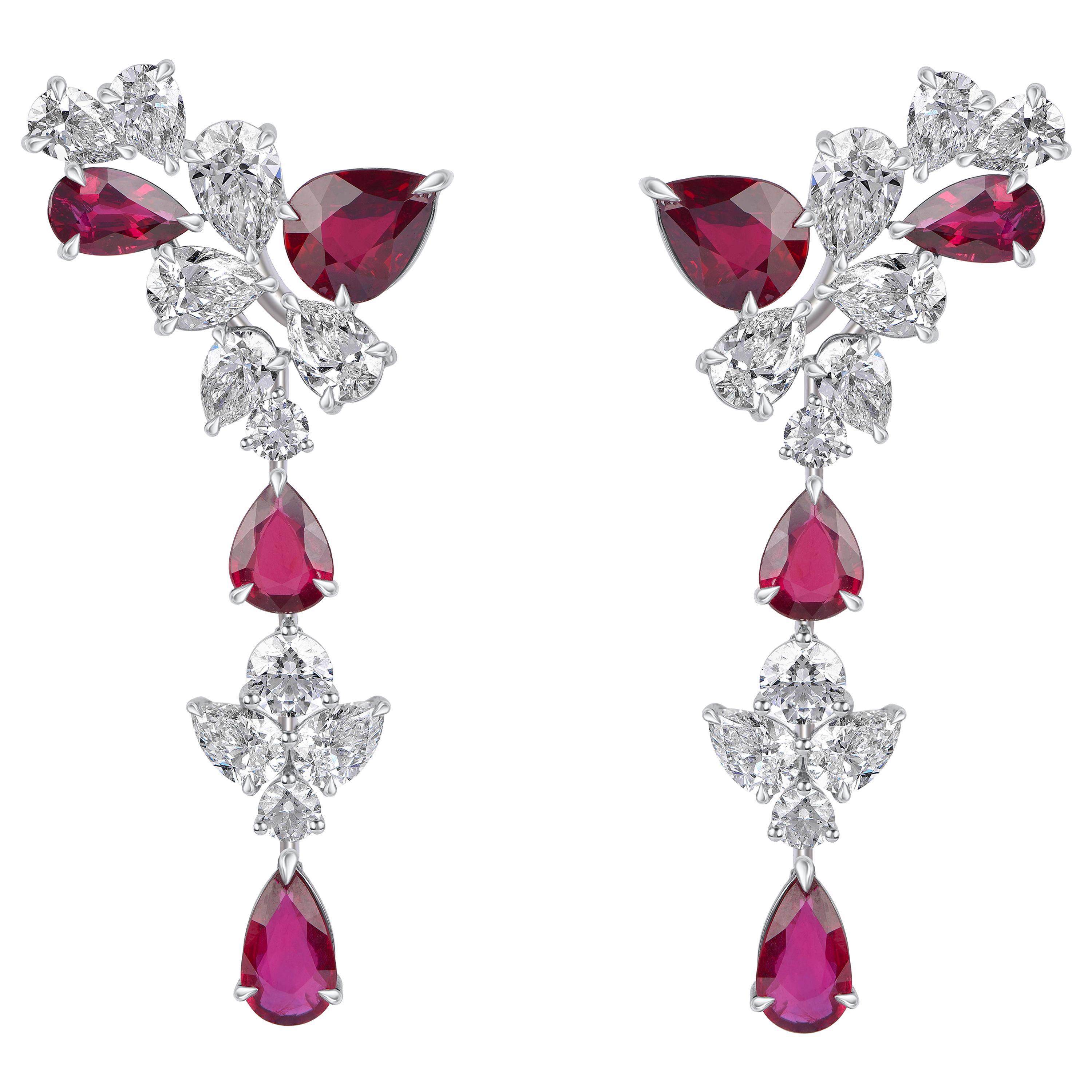 Harakh GIA Certified Ruby and Colourless Diamond 18 Karat Dangling Earrings