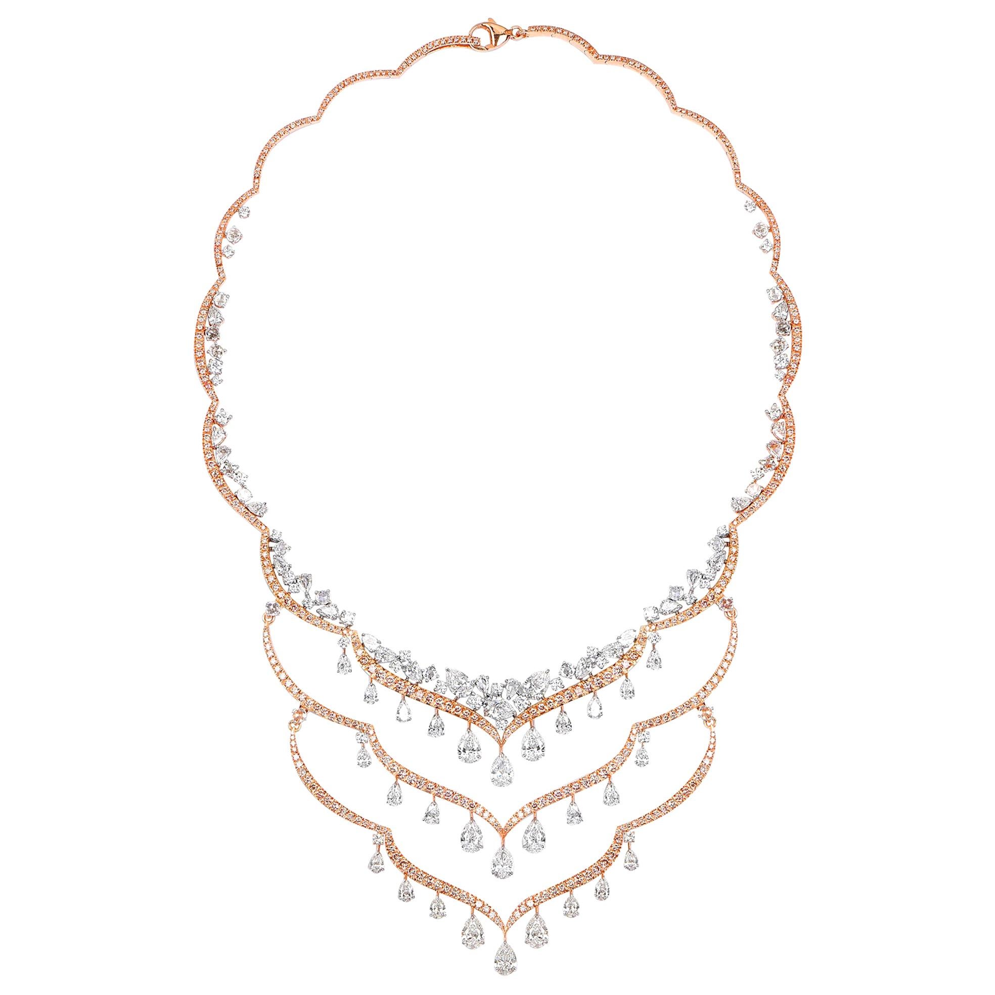 Harakh GIA Certified Multi-Layer Natural Pink and Colorless Diamond Necklace