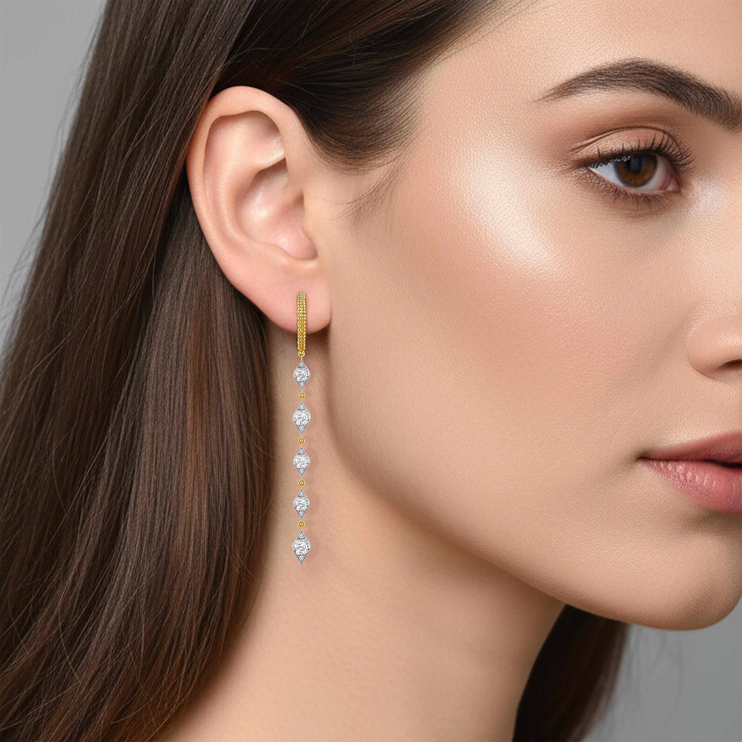 HARAKH Mandala Floating Rose-cut Colorless Diamond Earrings For Sale 2