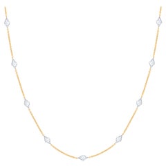 HARAKH Natural Colorless Diamond 1 3/8 CT Station Necklace in 18KT Yellow Gold