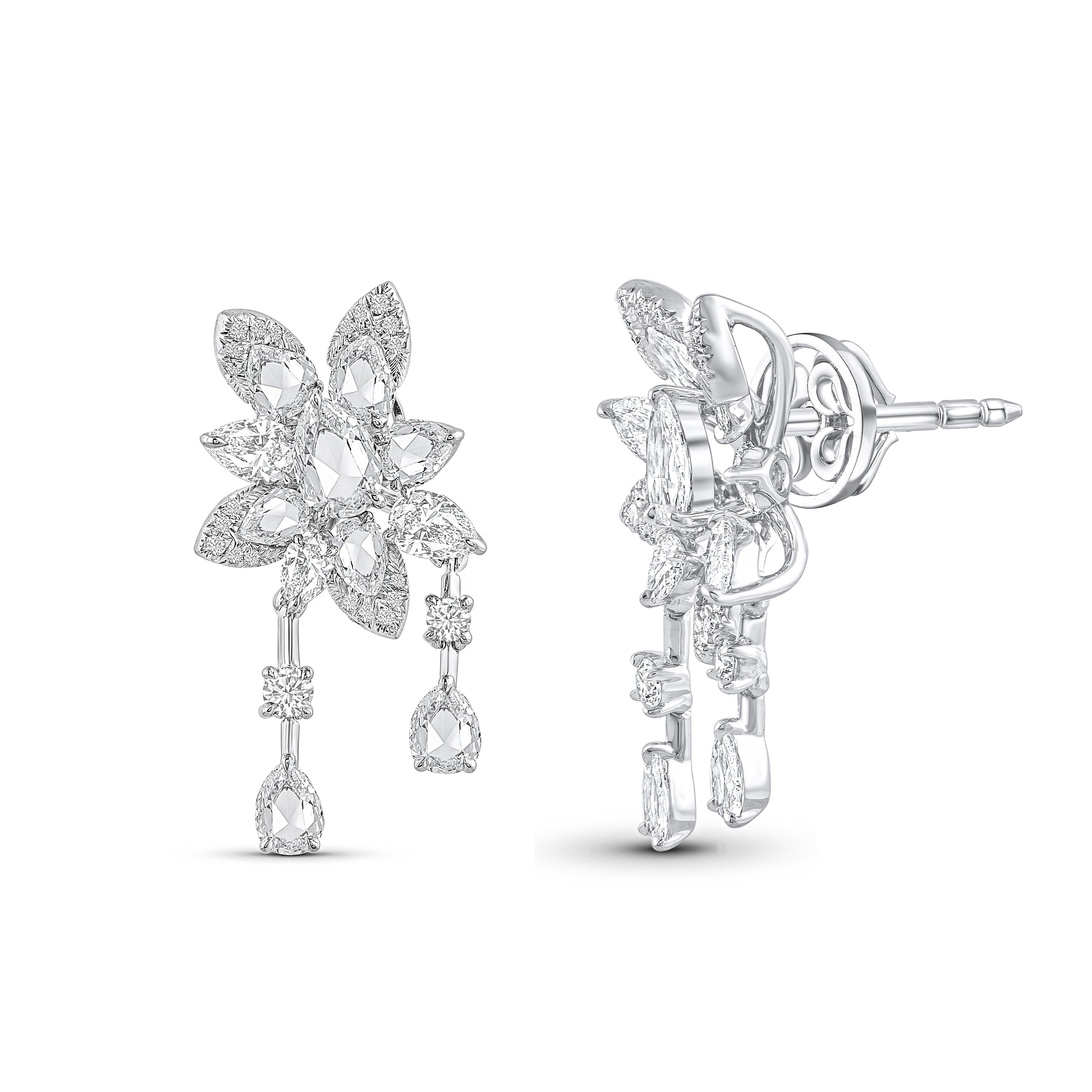 Modern HARAKH Nature Colorless Diamond 2 1/2 CT Dangling Drop Earrings 18KT White gold For Sale