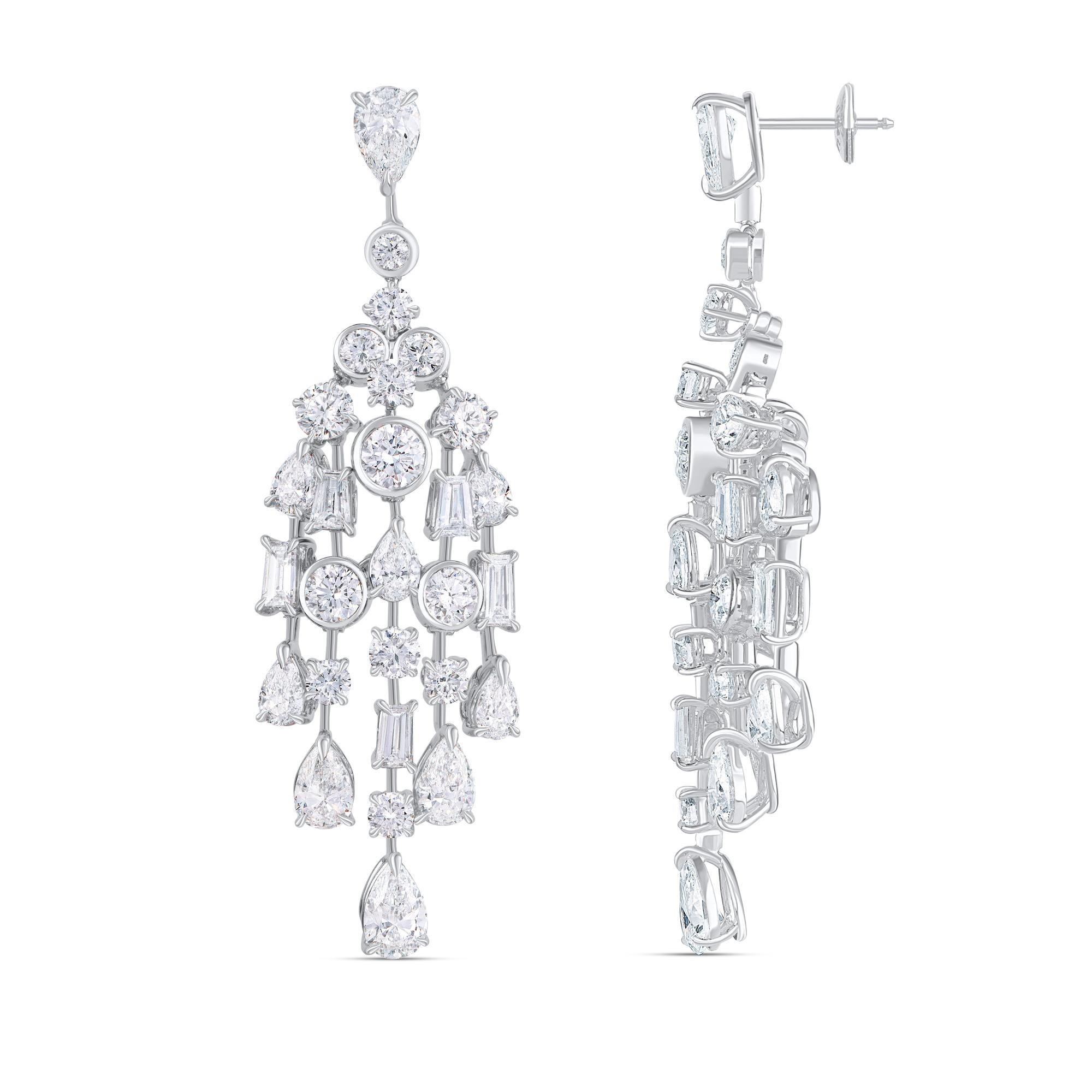 Contemporary Harakh GIA Certified Platinum Colorless Diamond Dangle Drop Chandelier Earrings For Sale