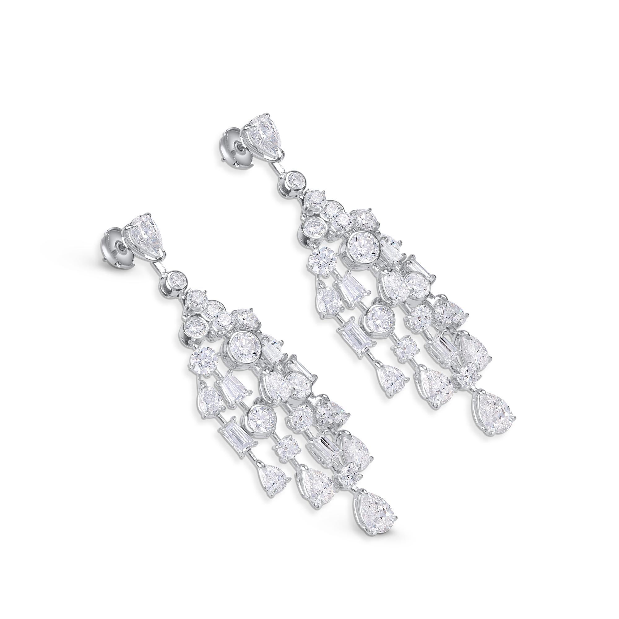 Round Cut Harakh GIA Certified Platinum Colorless Diamond Dangle Drop Chandelier Earrings For Sale