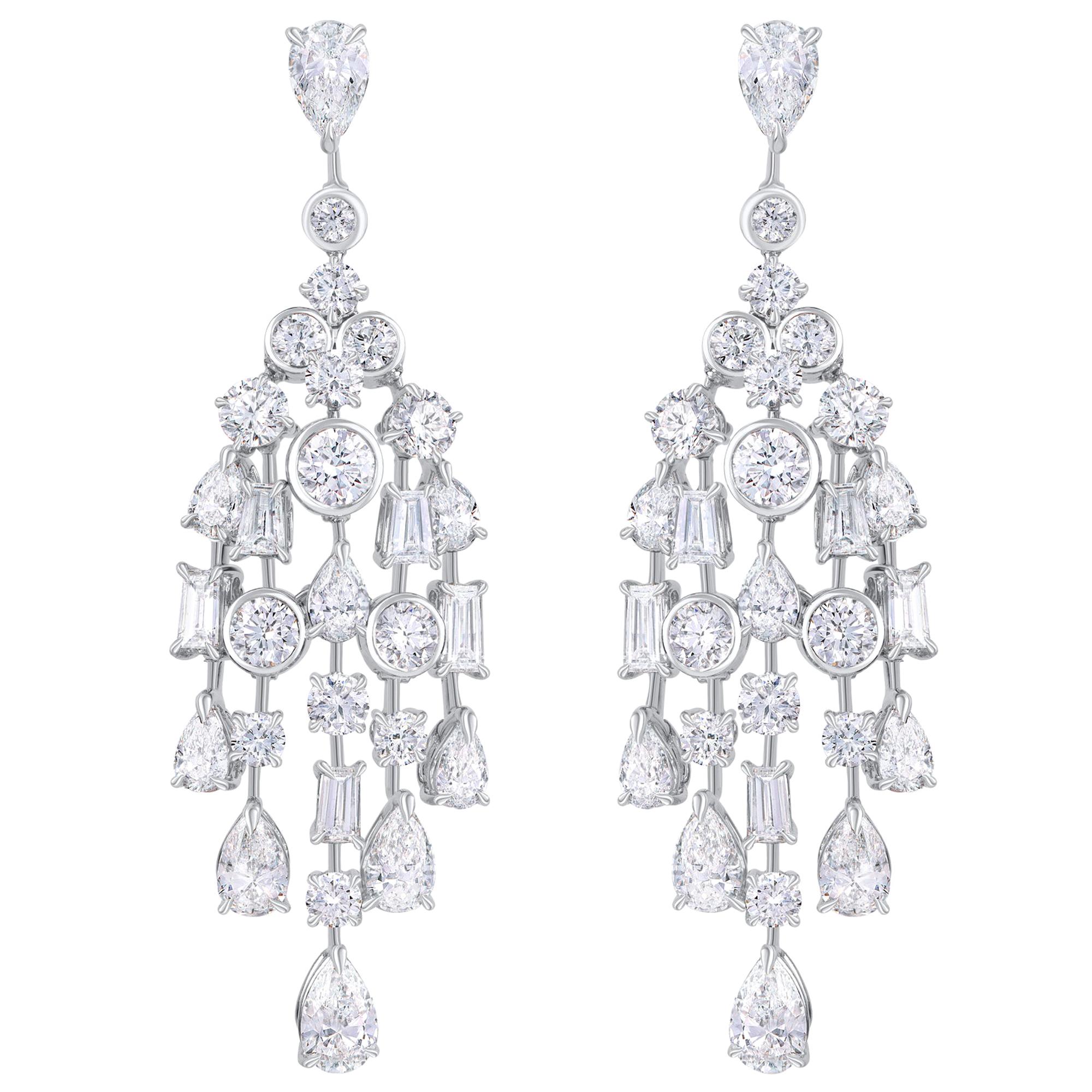 Harakh GIA Certified Platinum Colourless Diamond Dangle Drop Chandelier Earrings