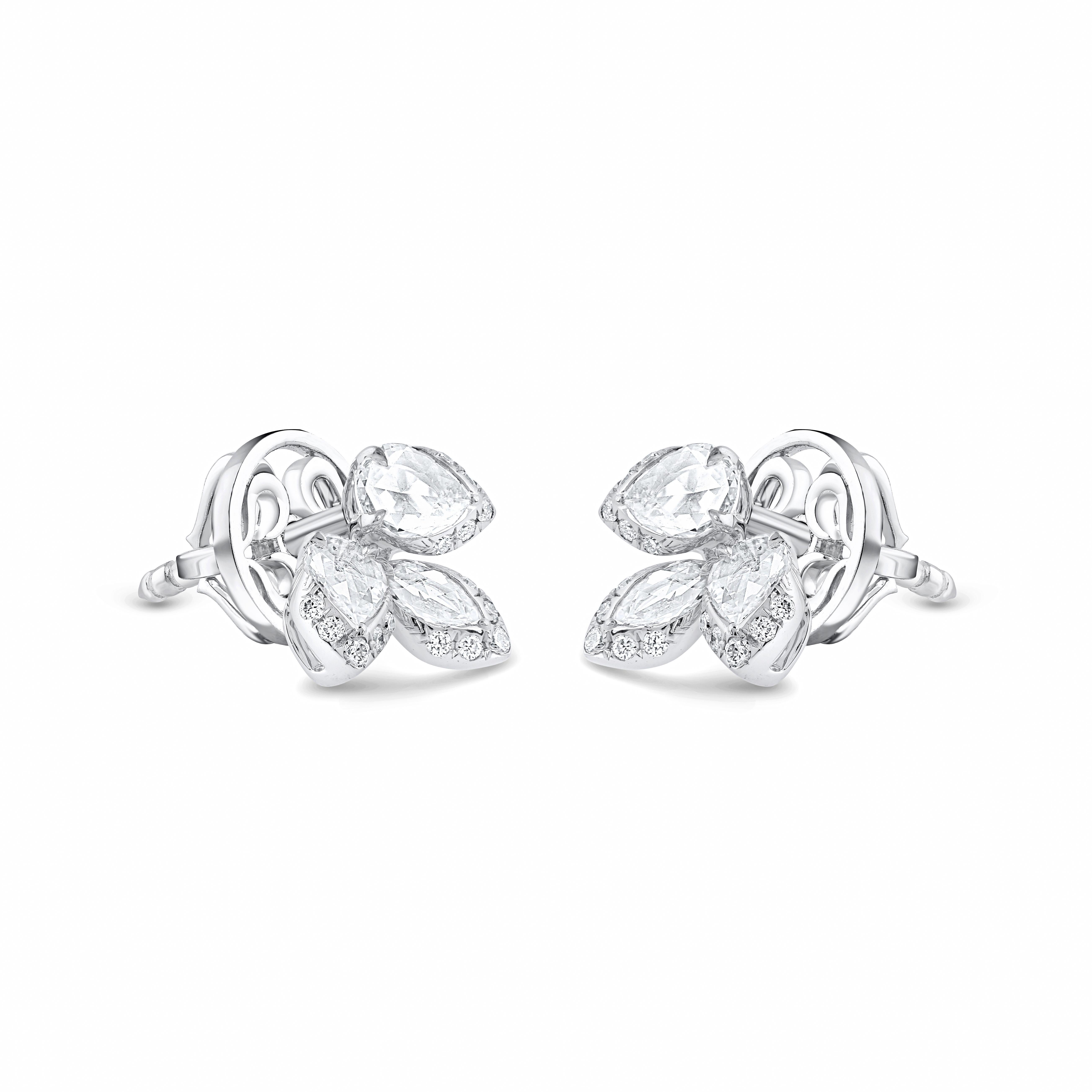 Contemporary HARAKH 1/2 CT Natural Colorless Diamond Brilliant and Rose Cut 18KT Stud Earring For Sale