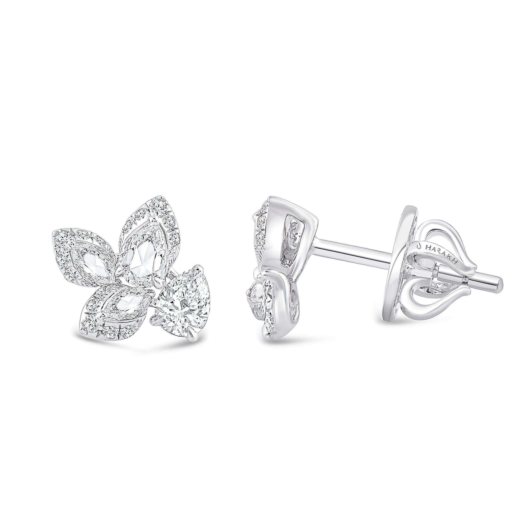 Contemporary HARAKH 1/2 CT Natural Colorless Diamond Brilliant and Rose Cut Stud Earring For Sale
