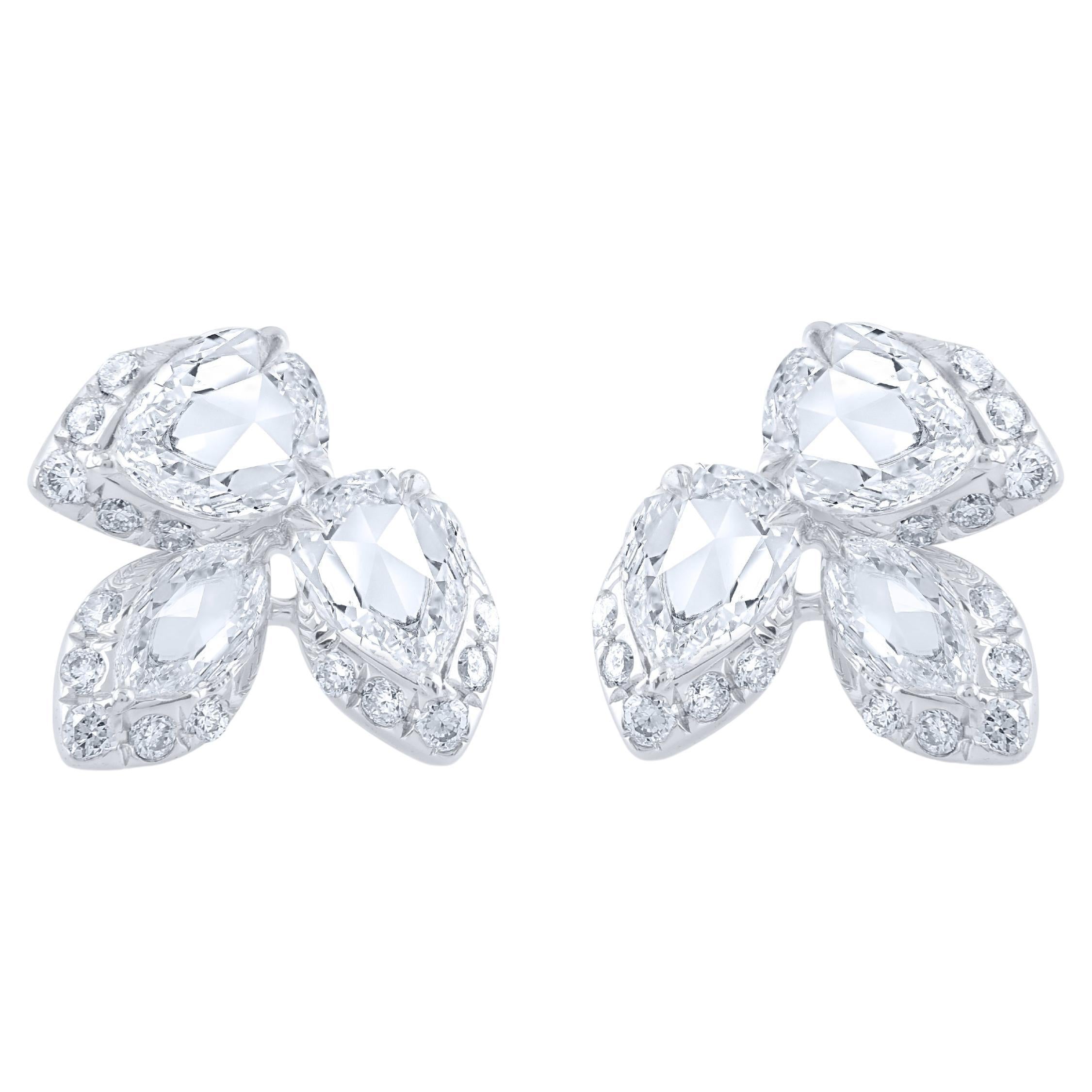 Harakh Rose Cut and Brilliant Colorless Diamond Studs in 18 Karat White Gold For Sale
