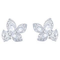 Harakh Clous d'oreilles en or blanc 18 carats avec diamants incolores brillants et taille rose