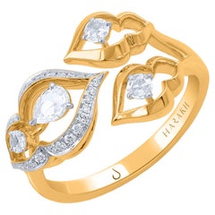 Harakh Round and Rose Cut Colorless Diamond Open Ring in 18 KT Yellow Gold