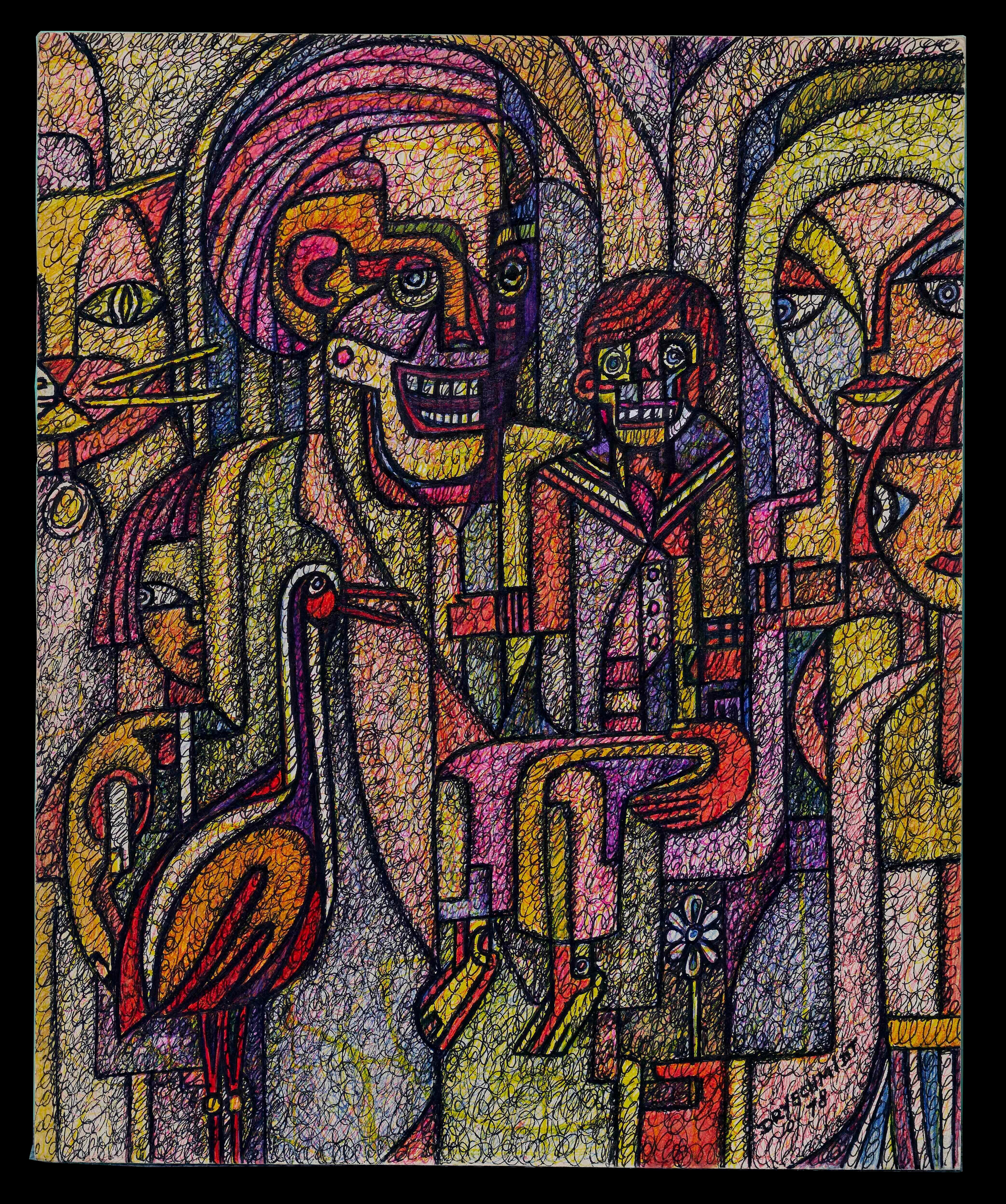 Harald Dry Schmidt (1933-1979) Mixed Media Figural Abstract For Sale 1