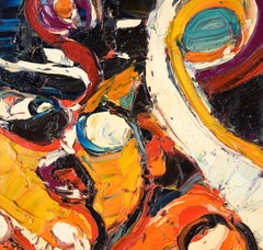 "Attention" Heavily Textured Abstract Expressionist Composition in Oil on Canvas