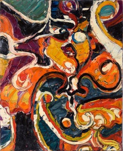 "Attention" Heavily Textured Abstract Expressionist Composition in Oil on Canvas