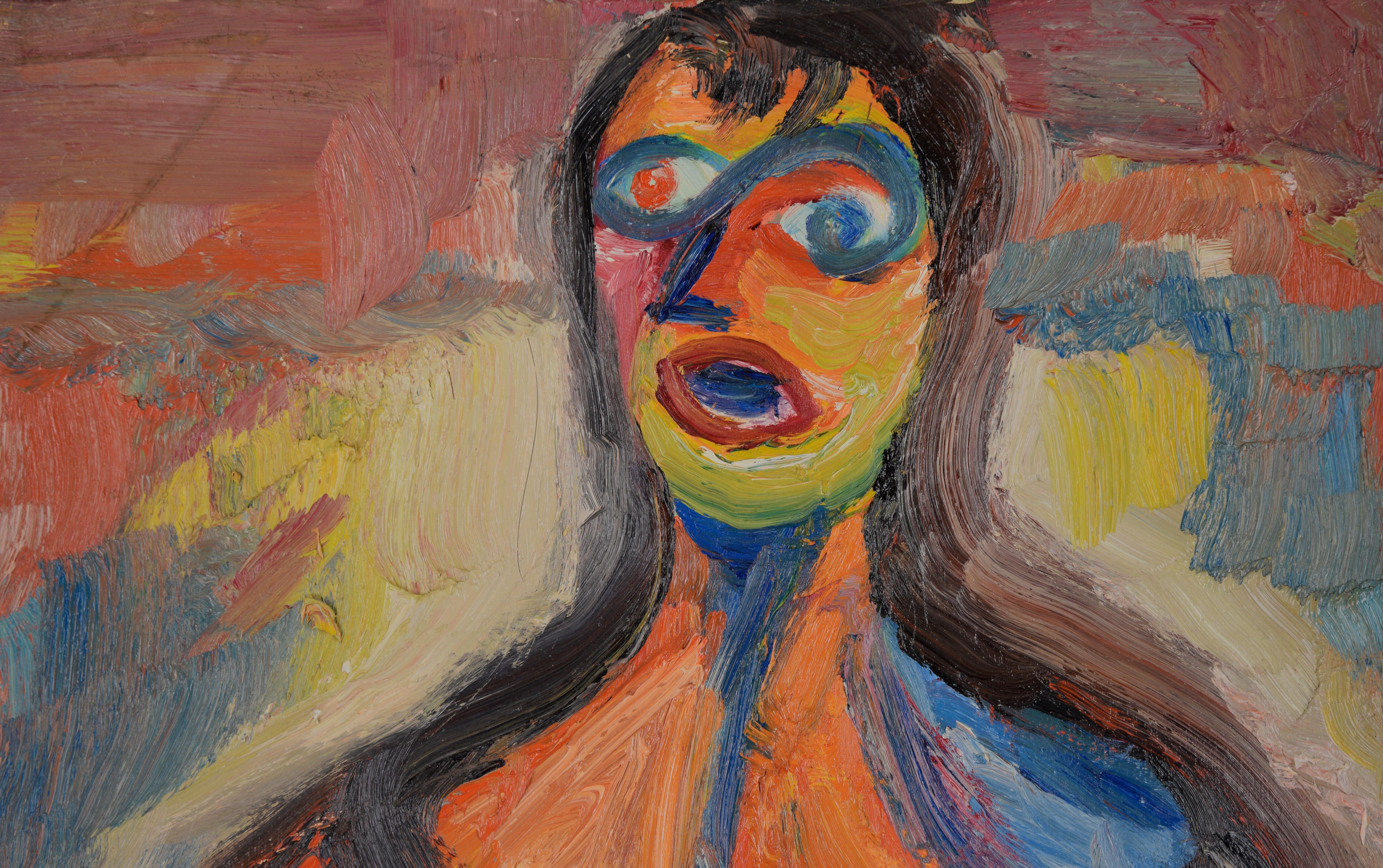Brunette Muse - Espressionista astratto originale su tela - Painting Espressionismo astratto di Harald Dry Schmidt